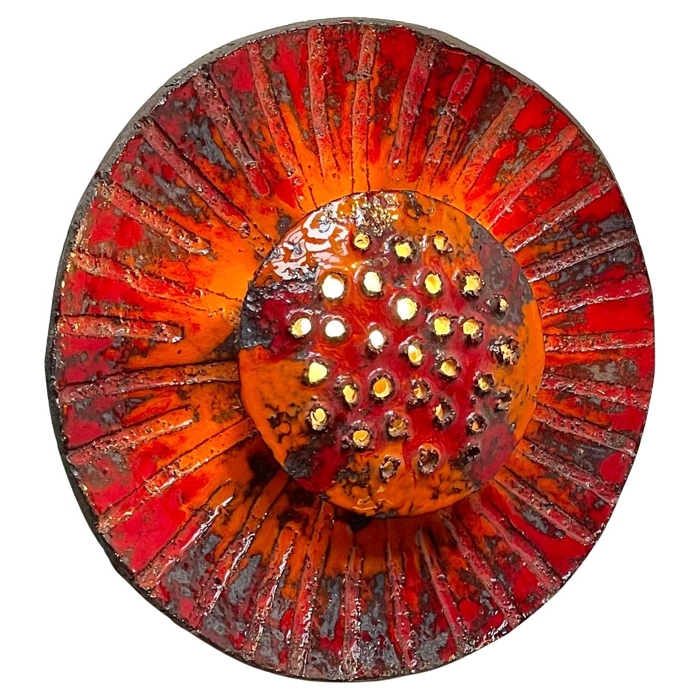 Sculptural Danish Sunflower Wall Sconce in Acid Glazed Stoneware, 1970s For Sale