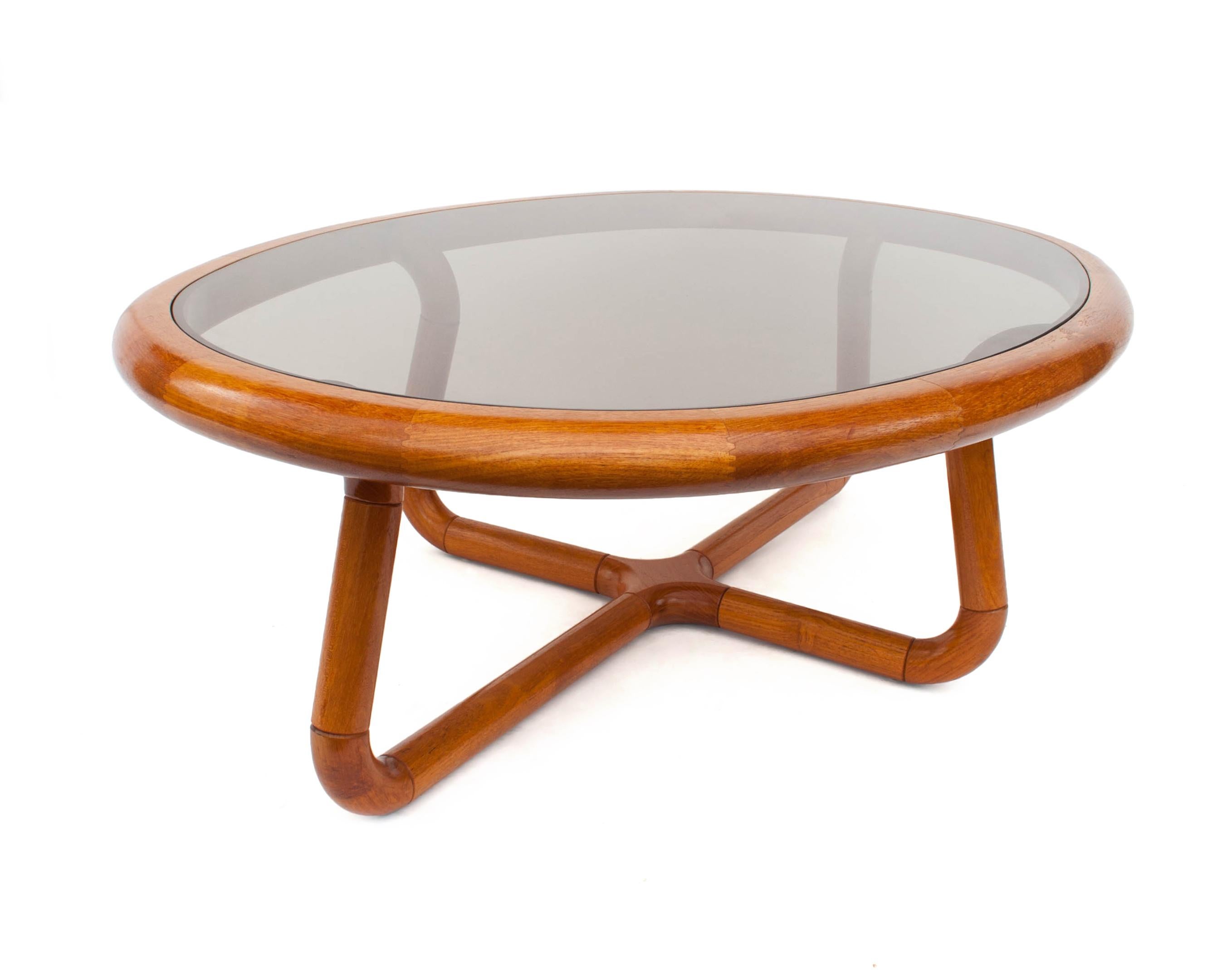 Mid-Century Modern Sculptural Danish Teak and Glass Coffee Table for Uldum Møbelfabrik