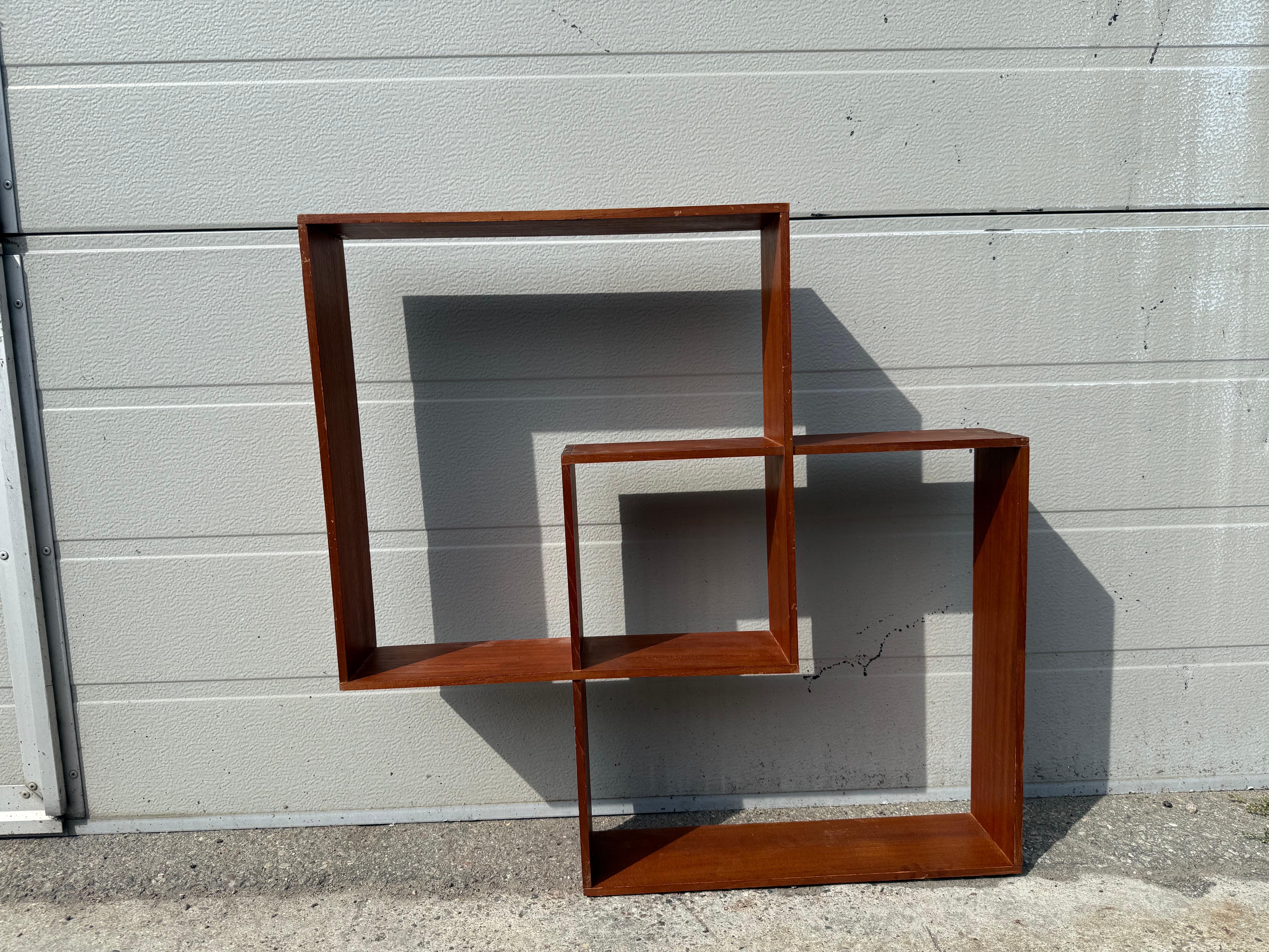 Mid-Century Modern Sculptural Danish tenon jointed 1960's teak shelf For Sale