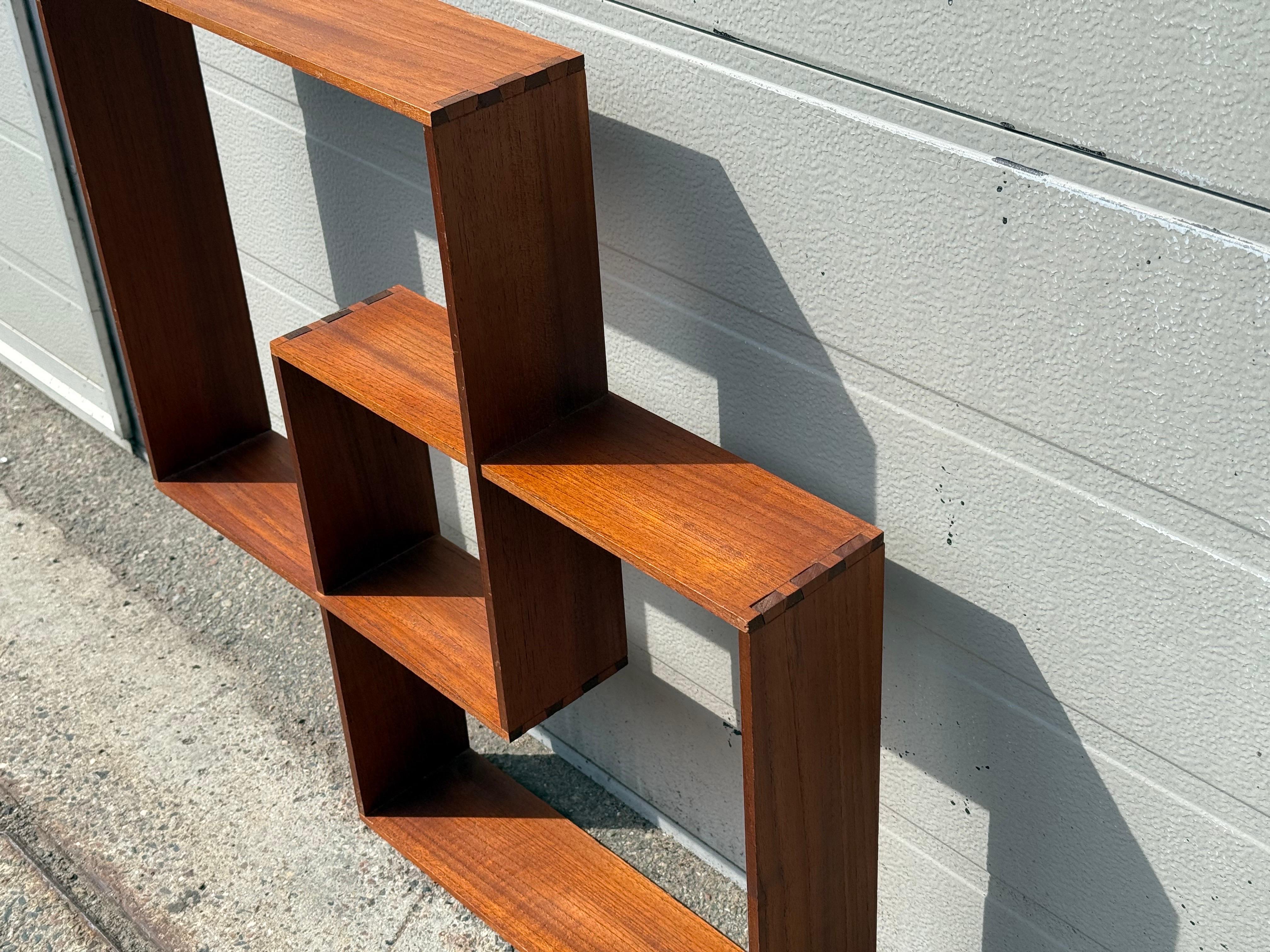 Teak Sculptural Danish tenon jointed 1960's teak shelf For Sale