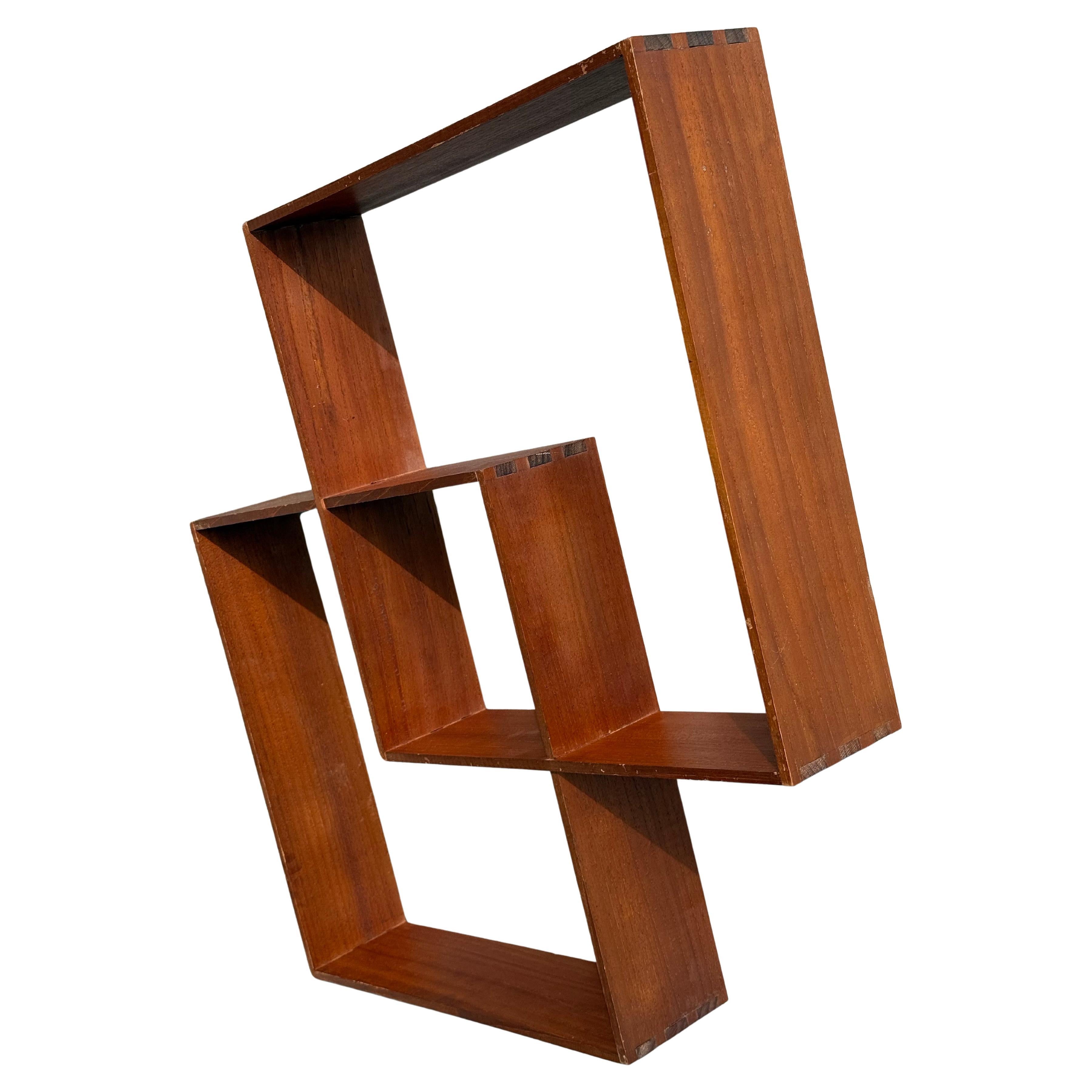 Sculptural Danish tenon jointed 1960's teak shelf For Sale