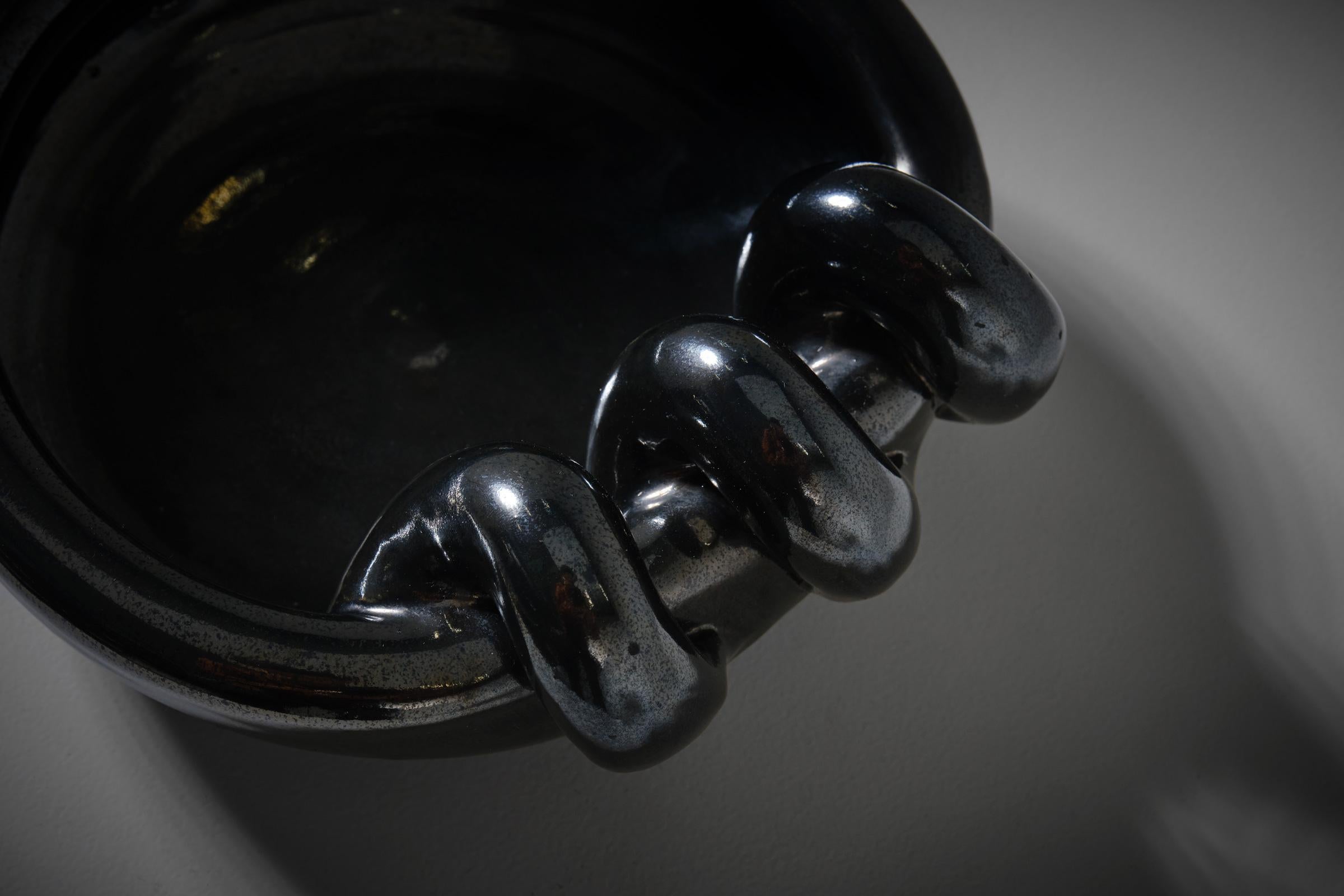 Sculptural Dark Metallic Glazed Ceramic Vide Poche, France, 1960s In Good Condition For Sale In Rotterdam, NL