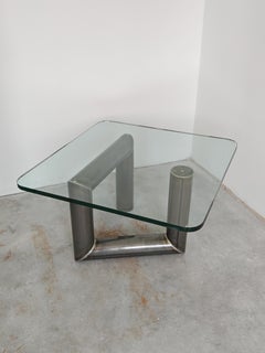 Sculptural Darkened Brass and Glass Coffee Table in the Style of Karl Springer