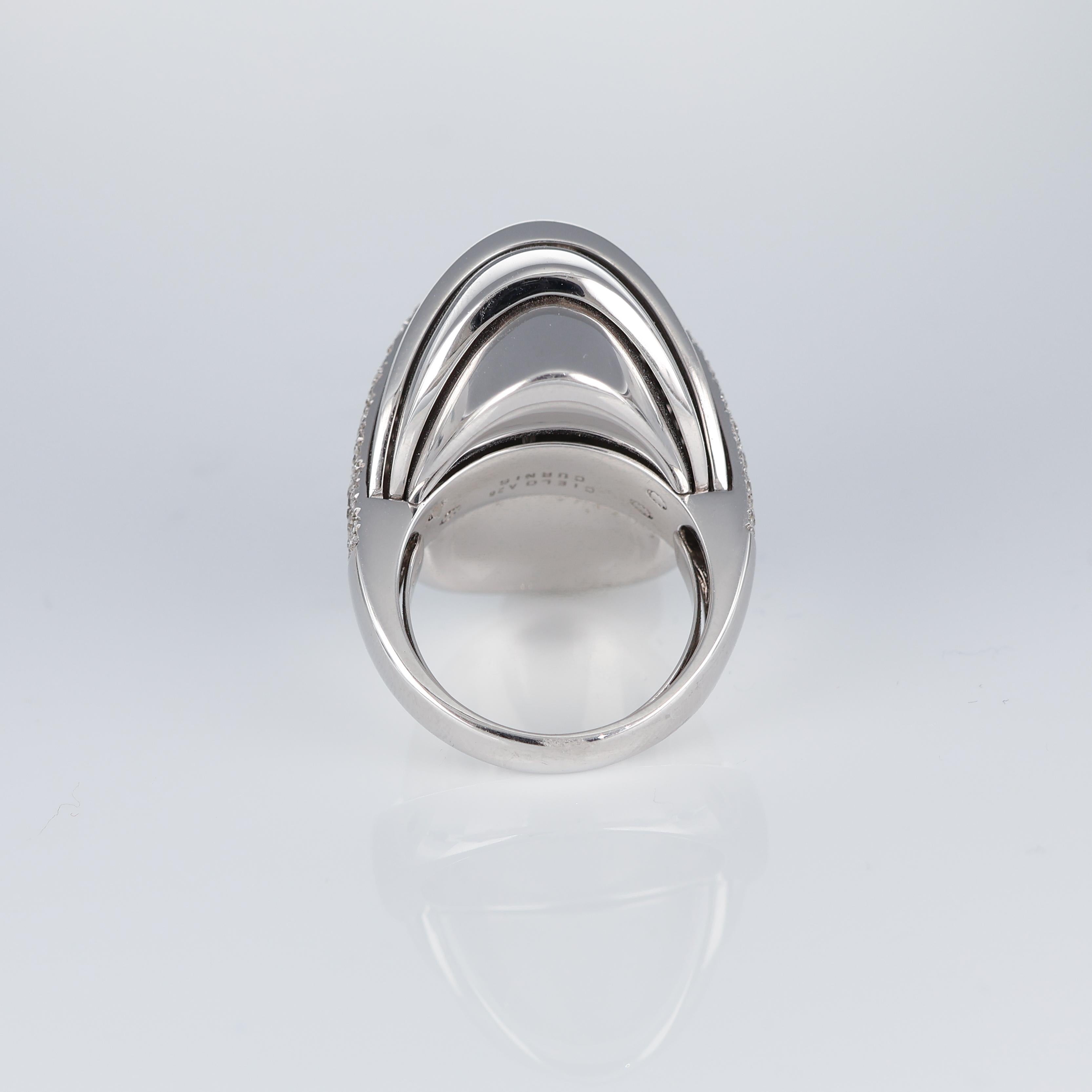 Women's or Men's Sculptural Design Armadillo 18K White Gold Diamond Pavé Ring For Sale