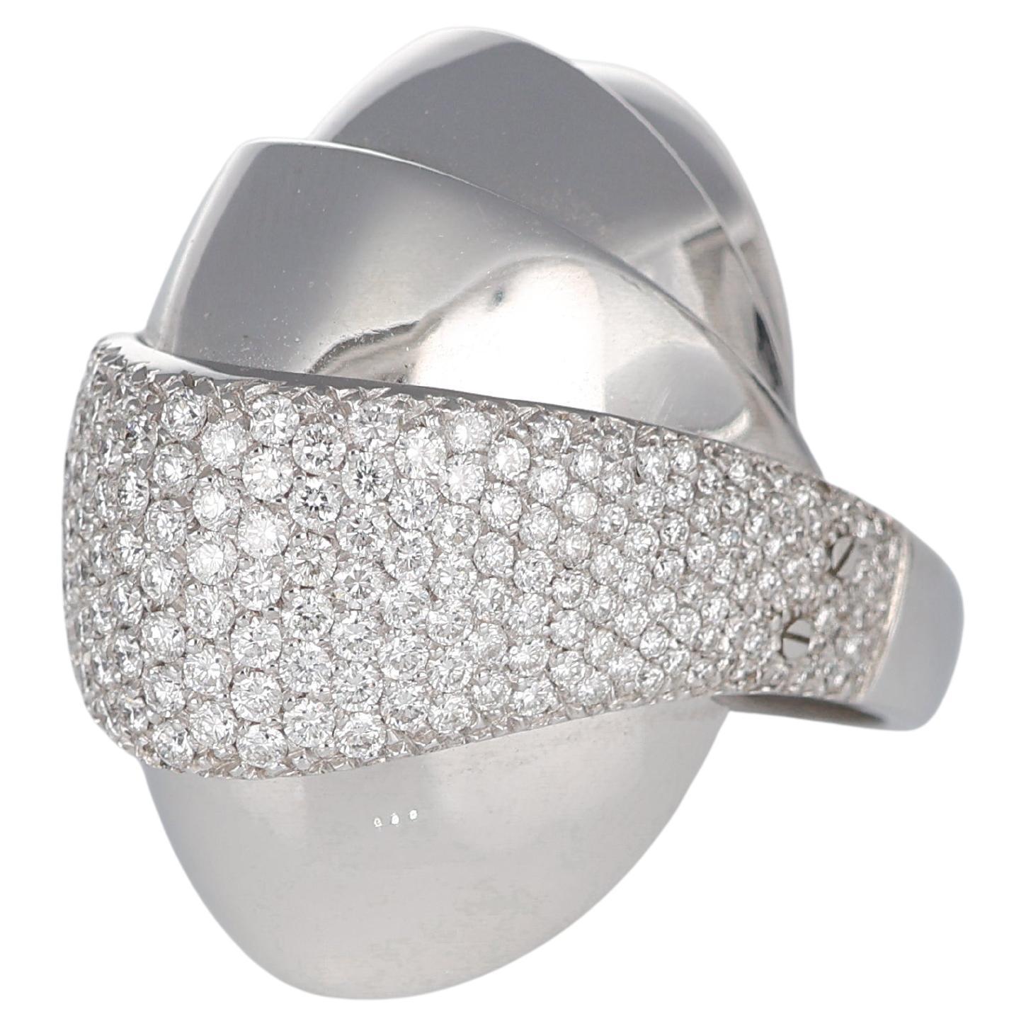 Sculptural Design Armadillo 18K White Gold Diamond Pavé Ring