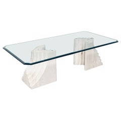Sculptural Design Travertine & Glass Coffee Table, Italy 1970's