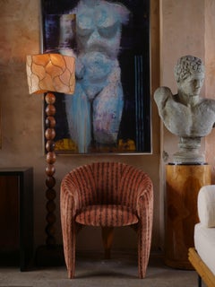 Sculptural Designer Accent Lounge Chair Upholstered in Élitis Jacquard Velvet