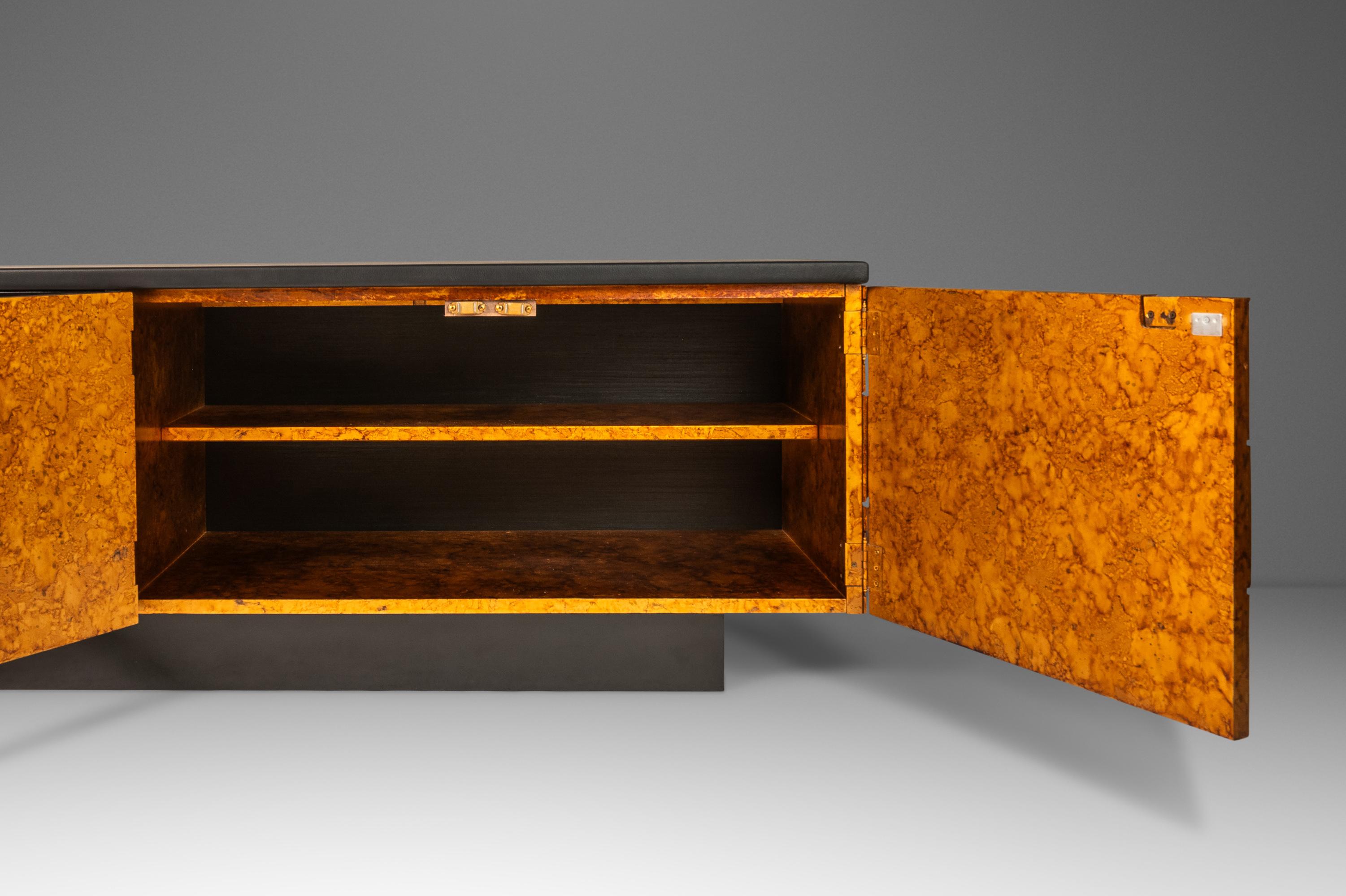 Sculptural Diamond Faced Credenza / Sideboard With Leather Top, Italy, c. 1970's For Sale 5