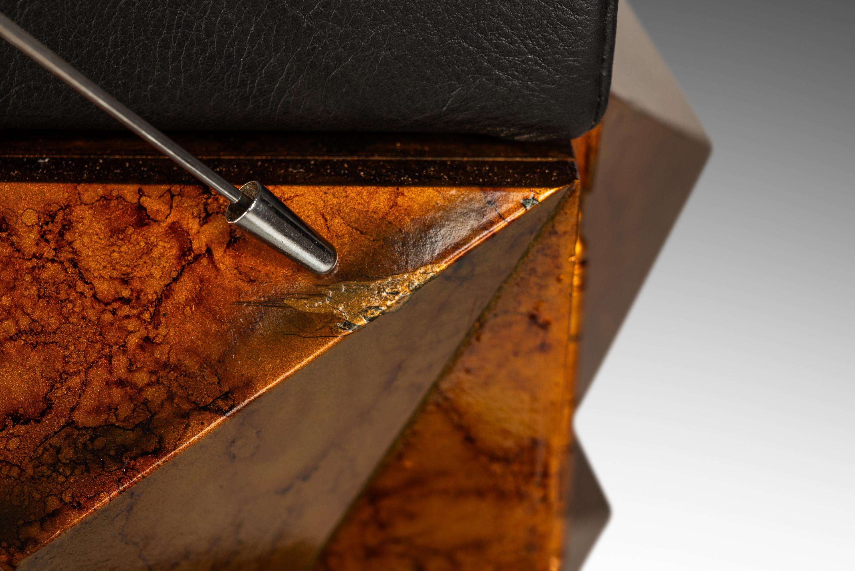 Sculptural Diamond Faced Credenza / Sideboard With Leather Top, Italy, c. 1970's For Sale 10