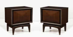Sculptural Diamond Front Walnut Nightstands