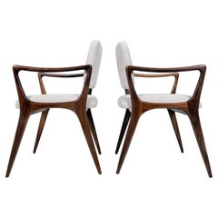 Sculptural Dining Arm Chairs in the Style of Gio Ponti Walnut