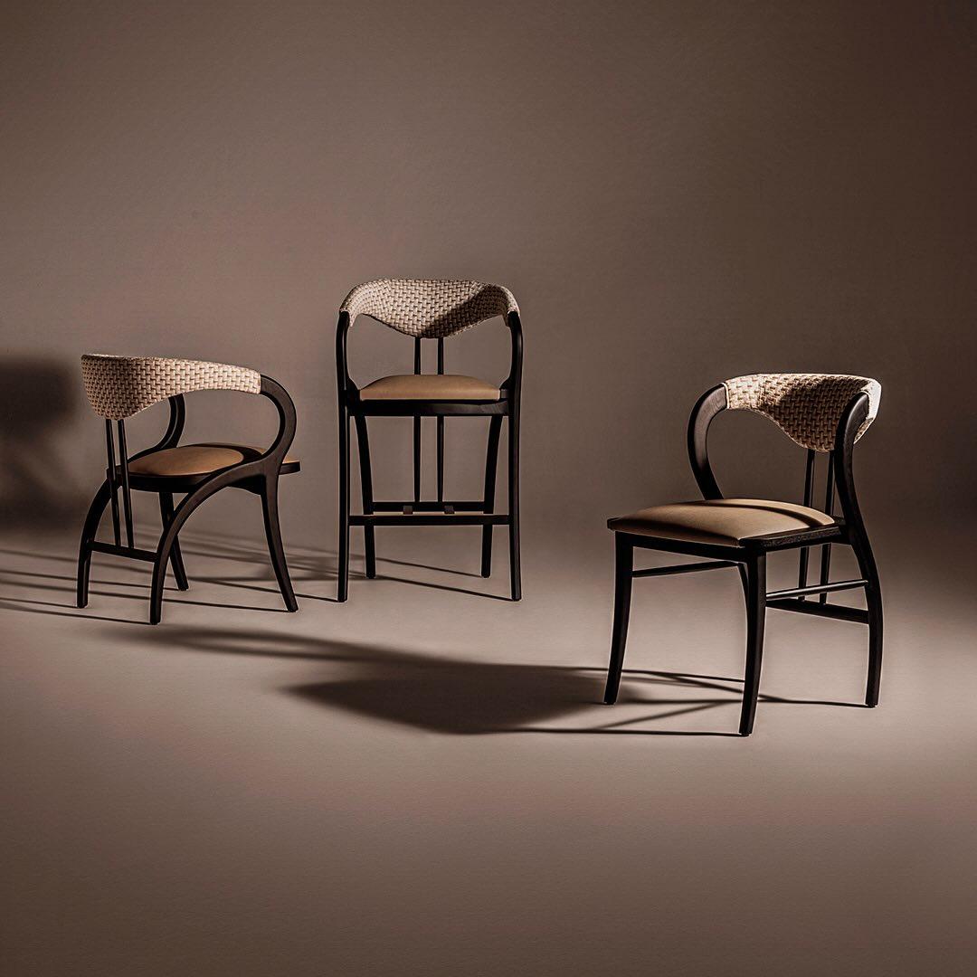 Modern Sculptural Dining Chair in Ashwood Frame & Fabric Upholstery For Sale