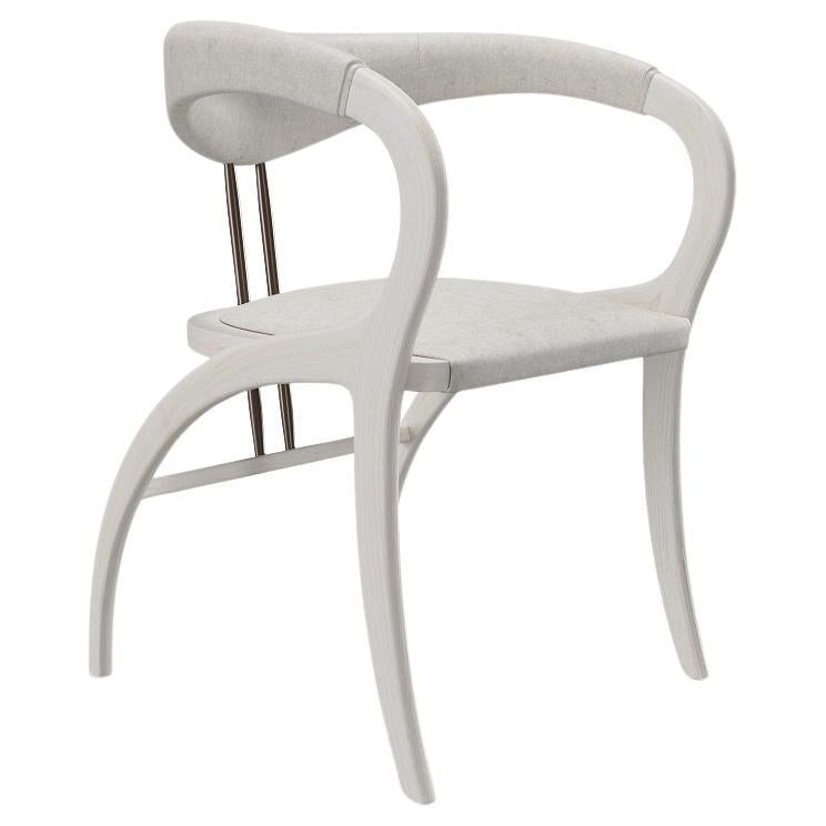 Sculptural Dining Chair In White Lacquered Wood Frame & White Nubuck