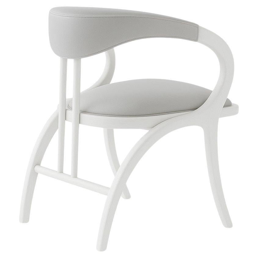 Sculptural Dining Chair in Whitewashed Ashwood with Pale Grey Leather