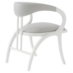Sculptural Dining Chair in Whitewashed Ashwood with Pale Grey Leather