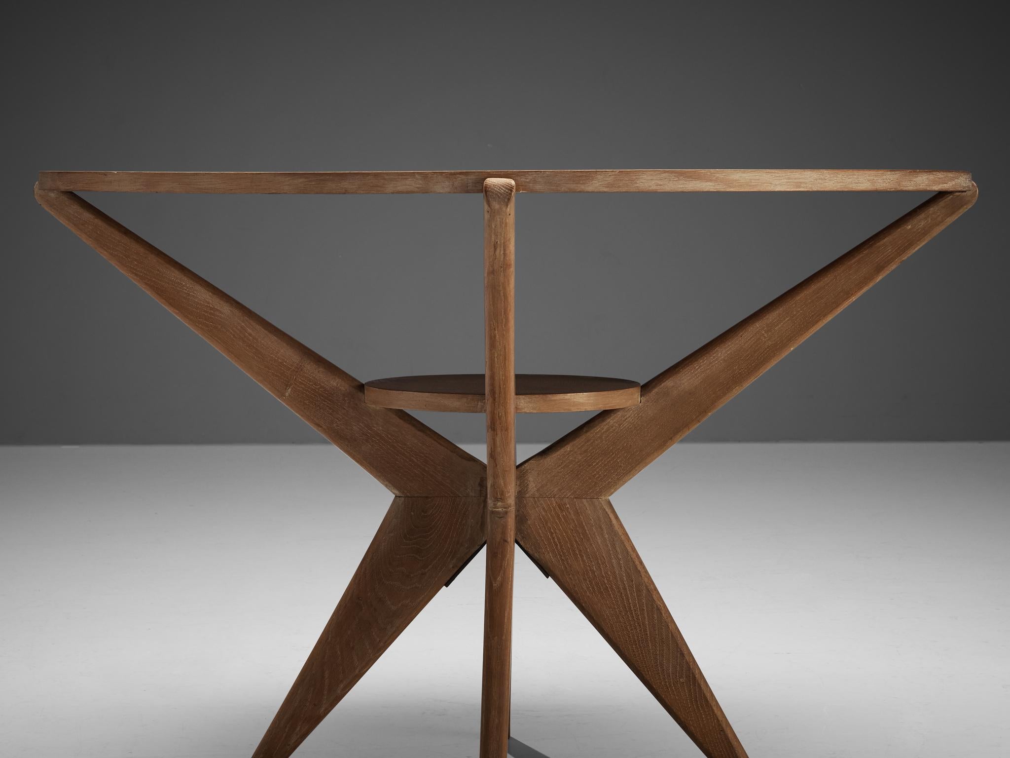 Mid-20th Century Sculptural Dining or Center Table in Cerused Oak