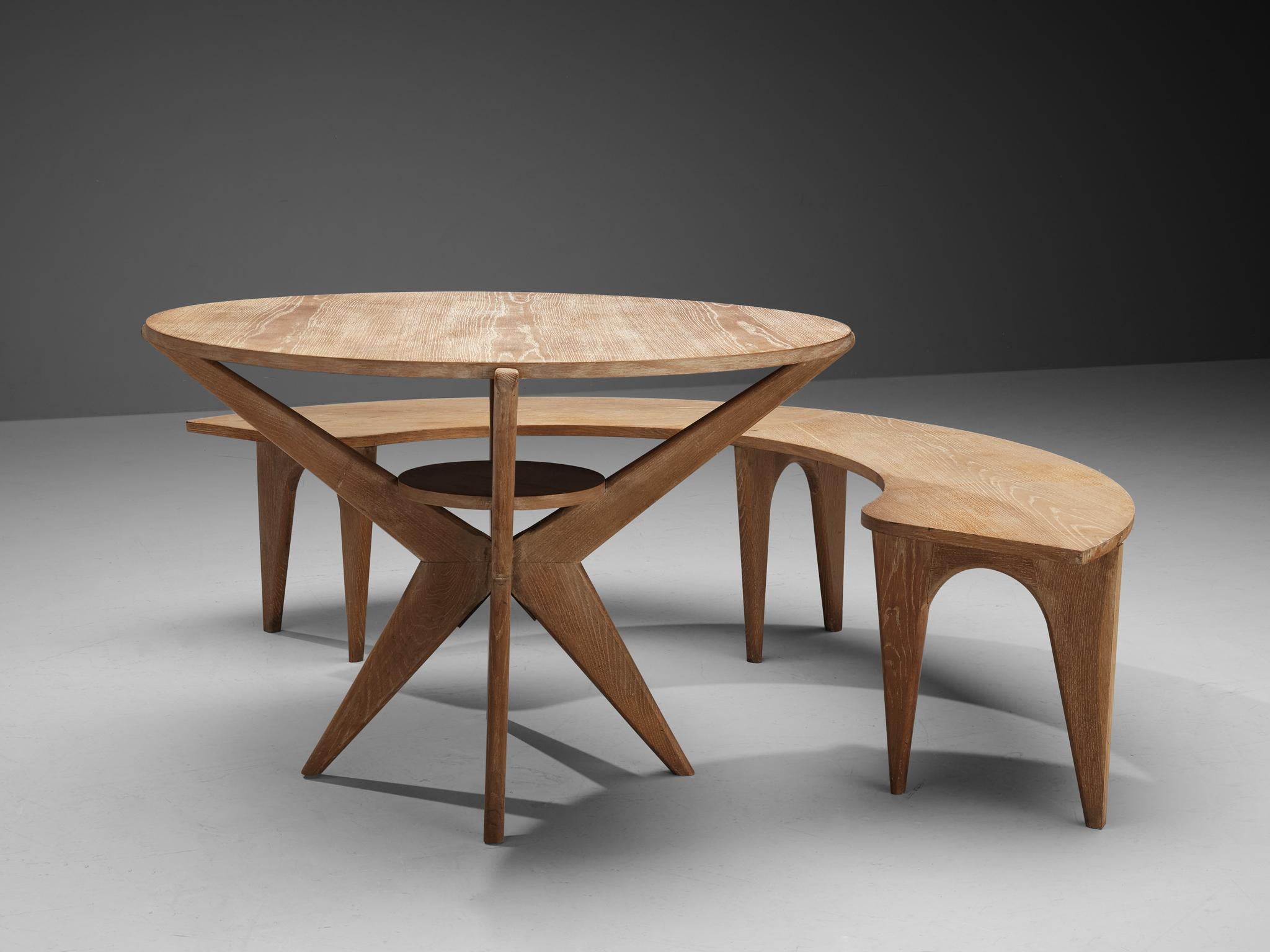 Sculptural Dining or Center Table in Cerused Oak 3