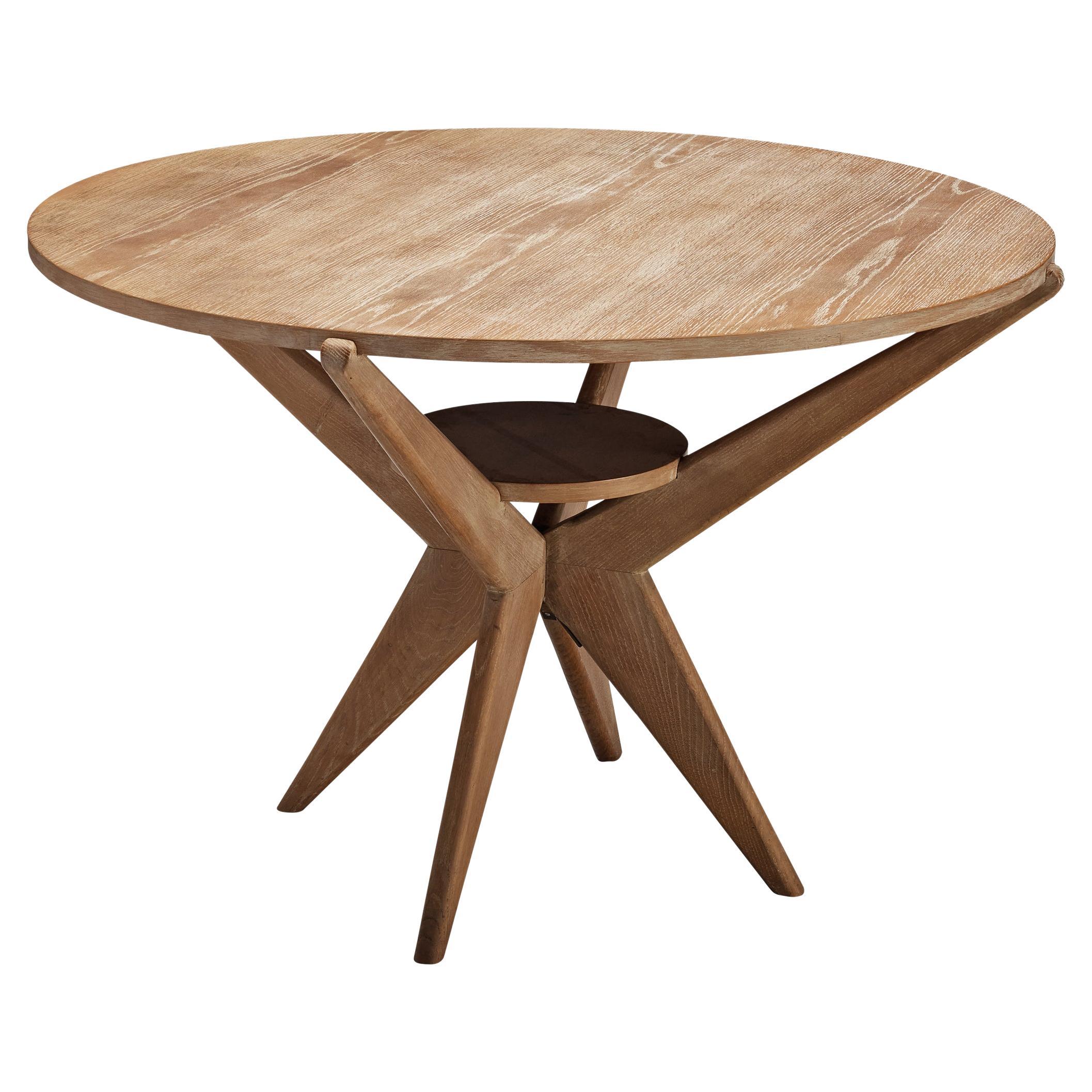 Sculptural Dining or Center Table in Cerused Oak