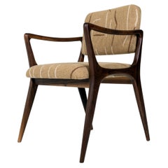 Sculptural Dining or Desk Arm Chair, Gio Ponti Style Walnut Larsen Fabric Conga