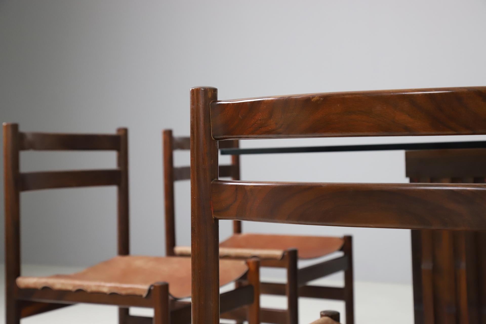 Sculptural Dining Set by Luciano Frigerio in Leather and Mahogany, Italy 1970s For Sale 4