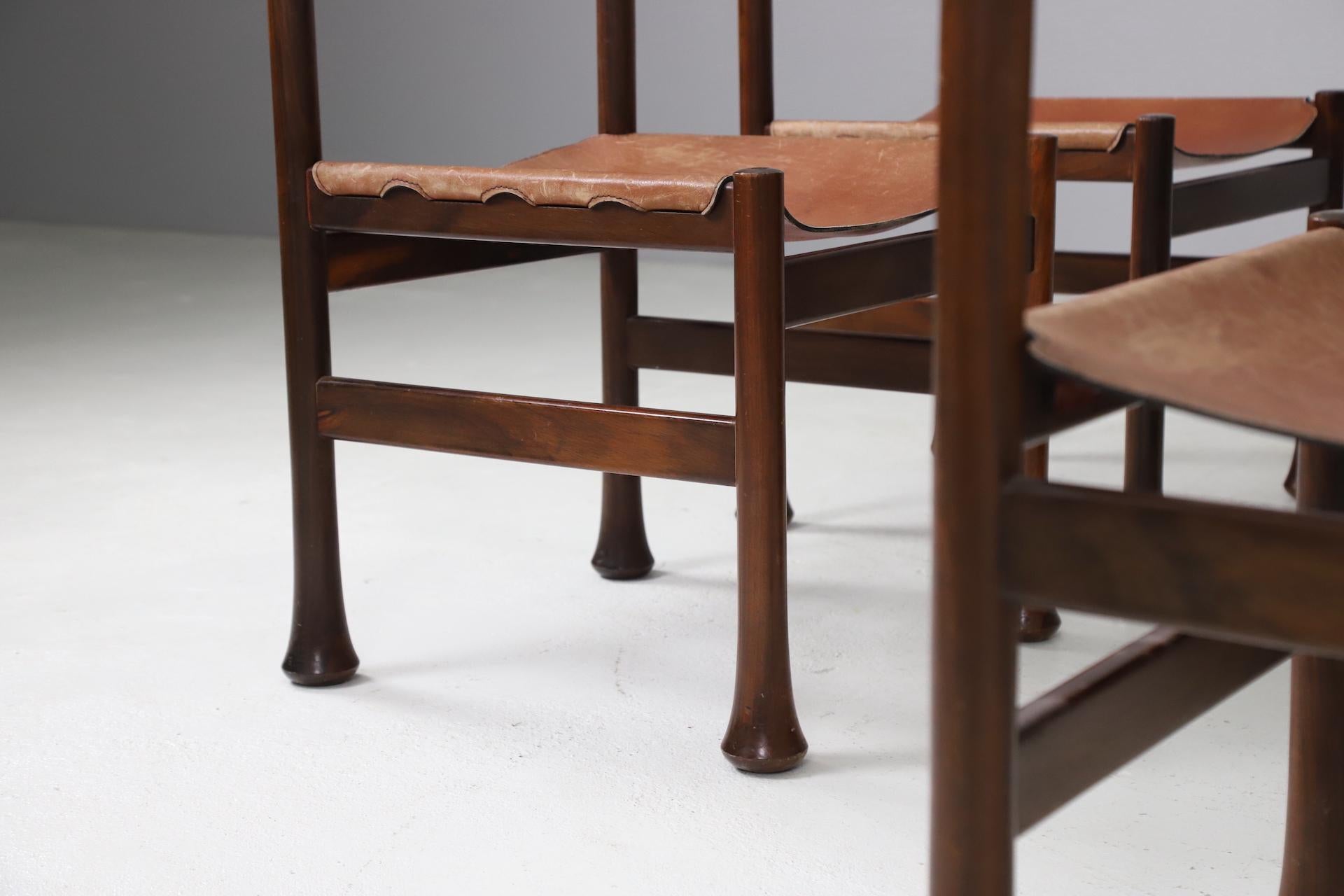 Sculptural Dining Set by Luciano Frigerio in Leather and Mahogany, Italy 1970s For Sale 5