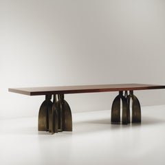Sculptural Dining Table in Macassar Inlay & Bronze Patina Brass by Kifu Paris