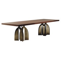 Mesa de comedor escultural de incrustación de macasar y latón patinado de Kifu Paris