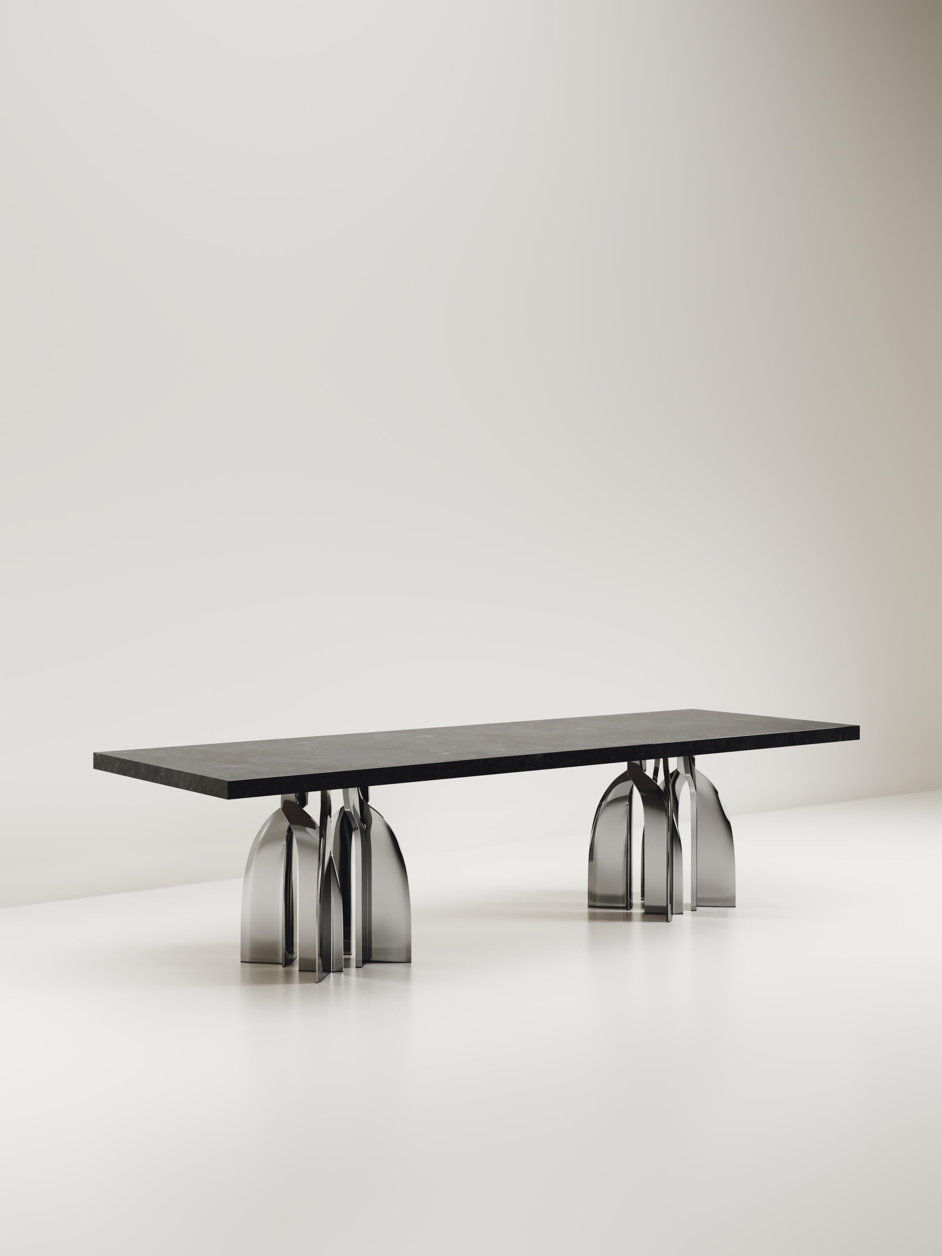 Sculptural Dining Table in Shagreen & Stainless Steel by Kifu Paris In New Condition For Sale In New York, NY