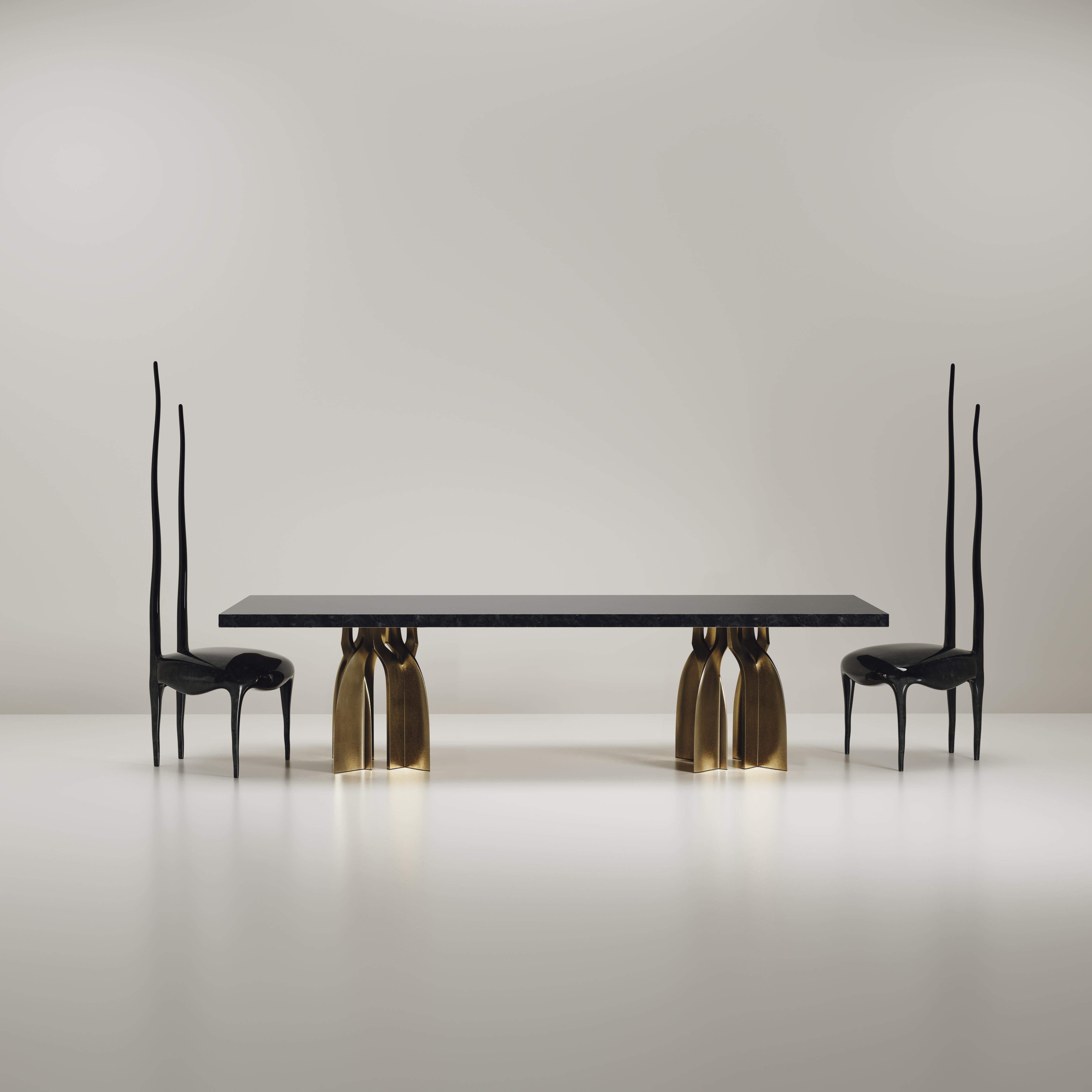 Brass Sculptural Dining Table in Shagreen & Stainless Steel by Kifu Paris For Sale