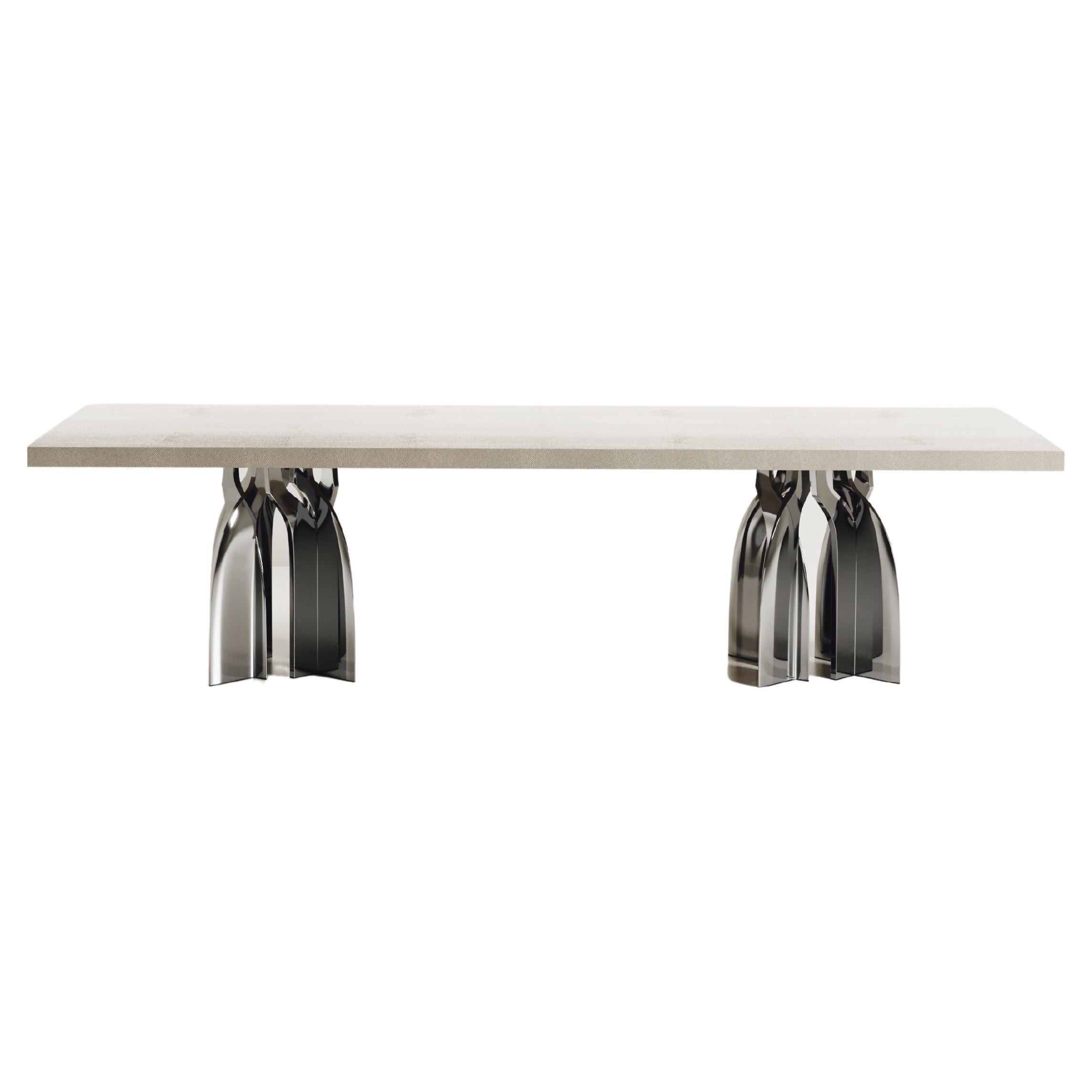 Sculptural Dining Table in Shagreen & Stainless Steel by Kifu Paris For Sale