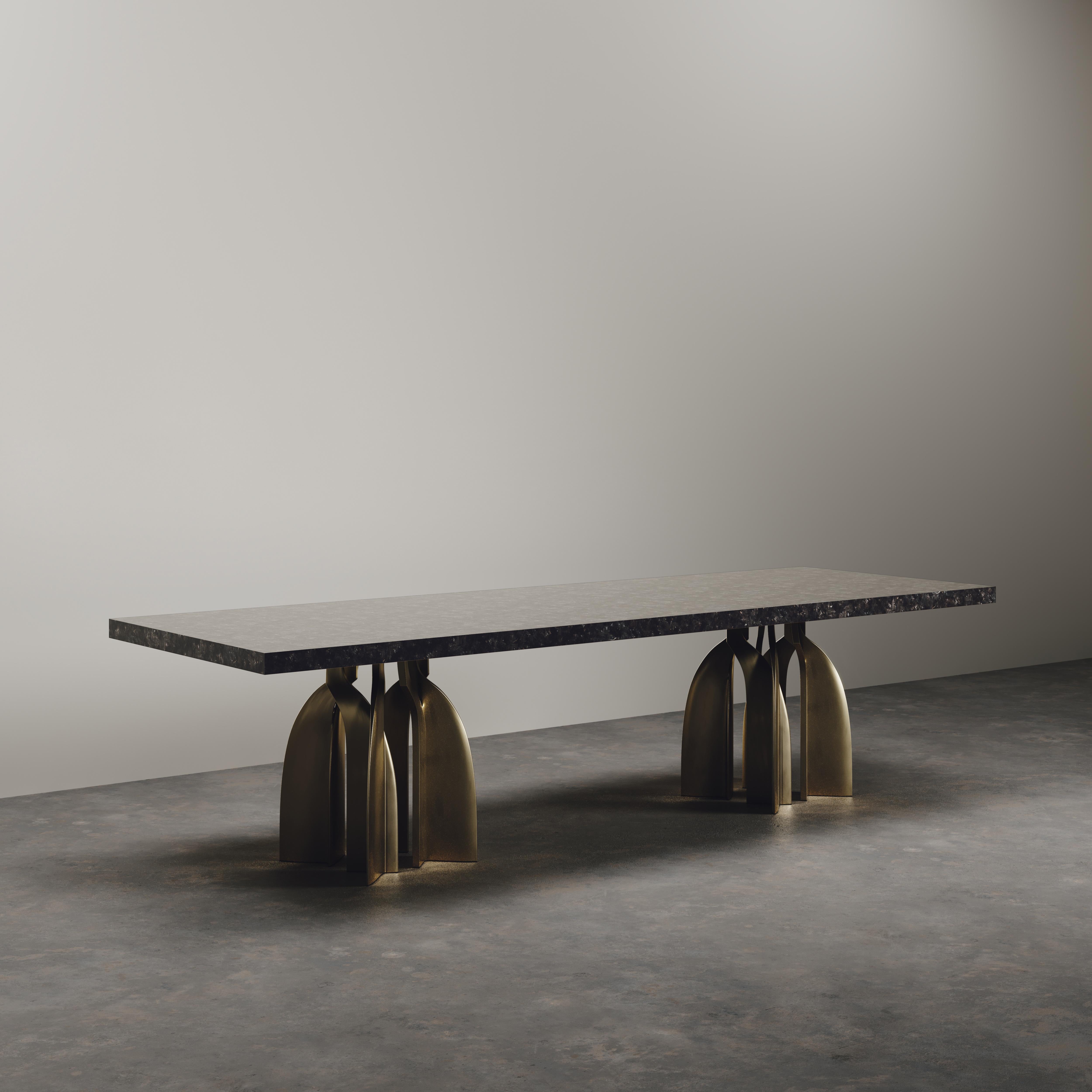 Table de salle à manger sculpturale en laiton Patina Shell & Bronze par Kifu Paris en vente 2
