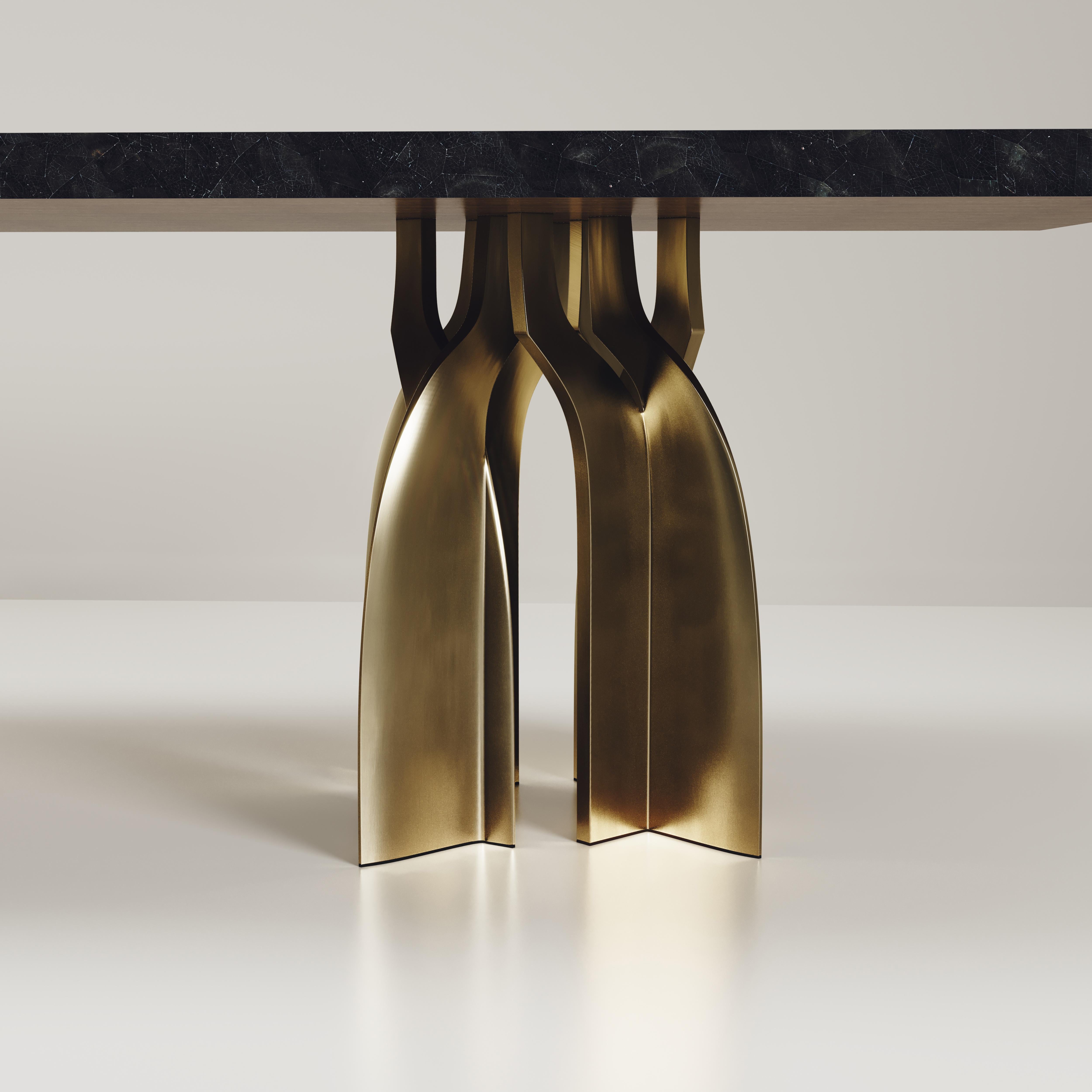 Fait main Table de salle à manger sculpturale en laiton Patina Shell & Bronze par Kifu Paris en vente