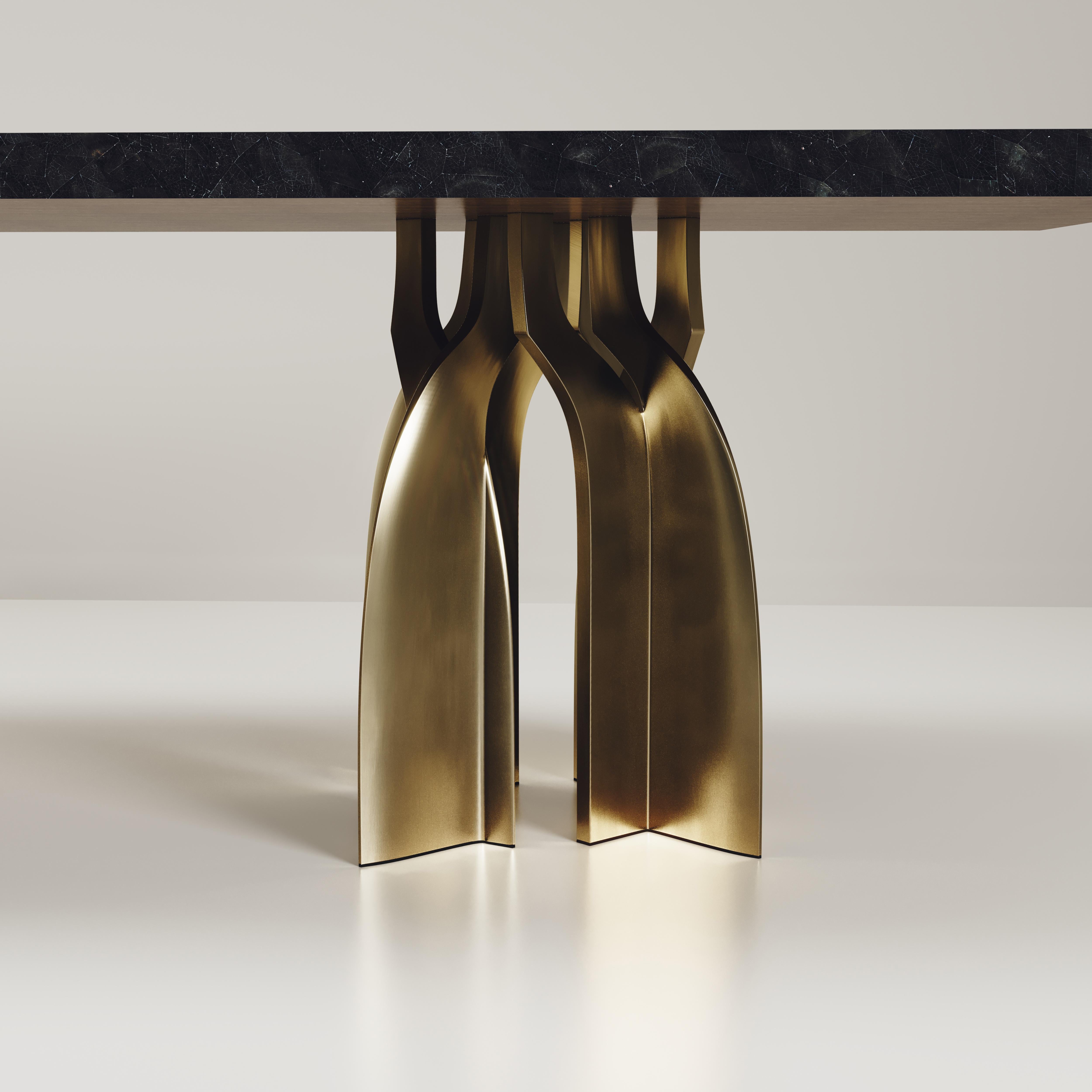 Hand-Crafted Sculptural Dining Table in Shell & Bronze Patina Brass by Kifu Paris For Sale