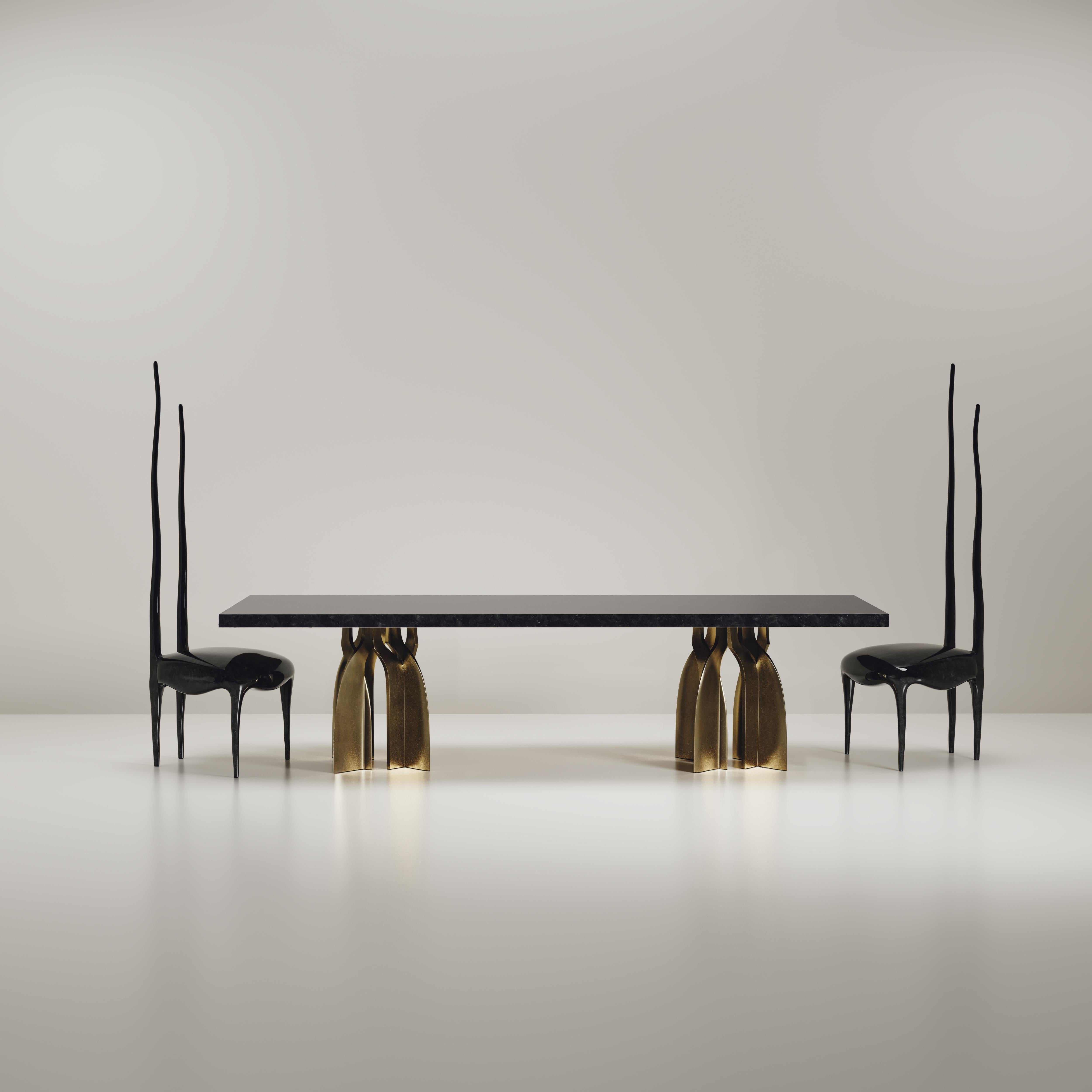 Contemporary Sculptural Dining Table in Shell & Bronze Patina Brass by Kifu Paris For Sale