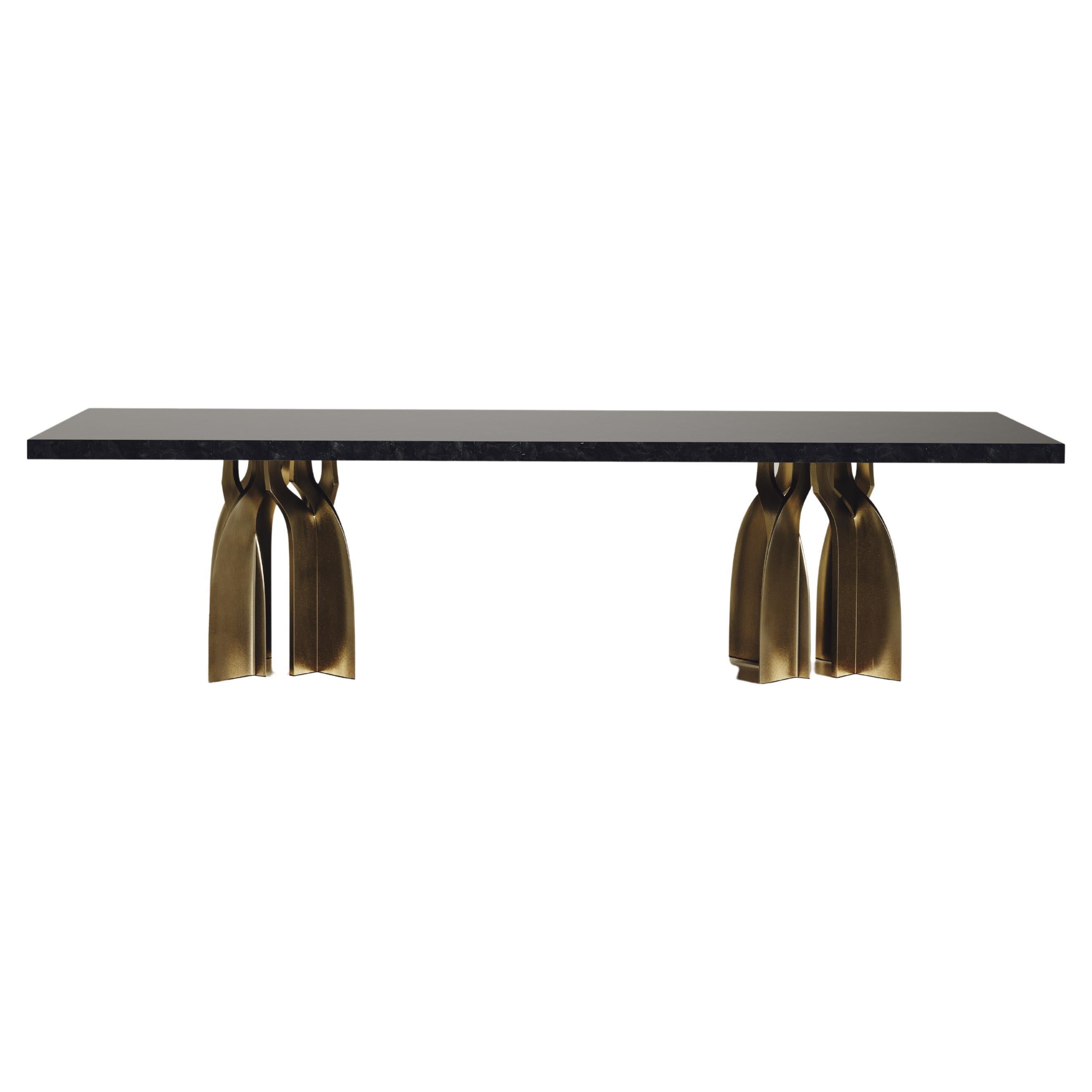Sculptural Dining Table in Shell & Bronze Patina Brass by Kifu Paris