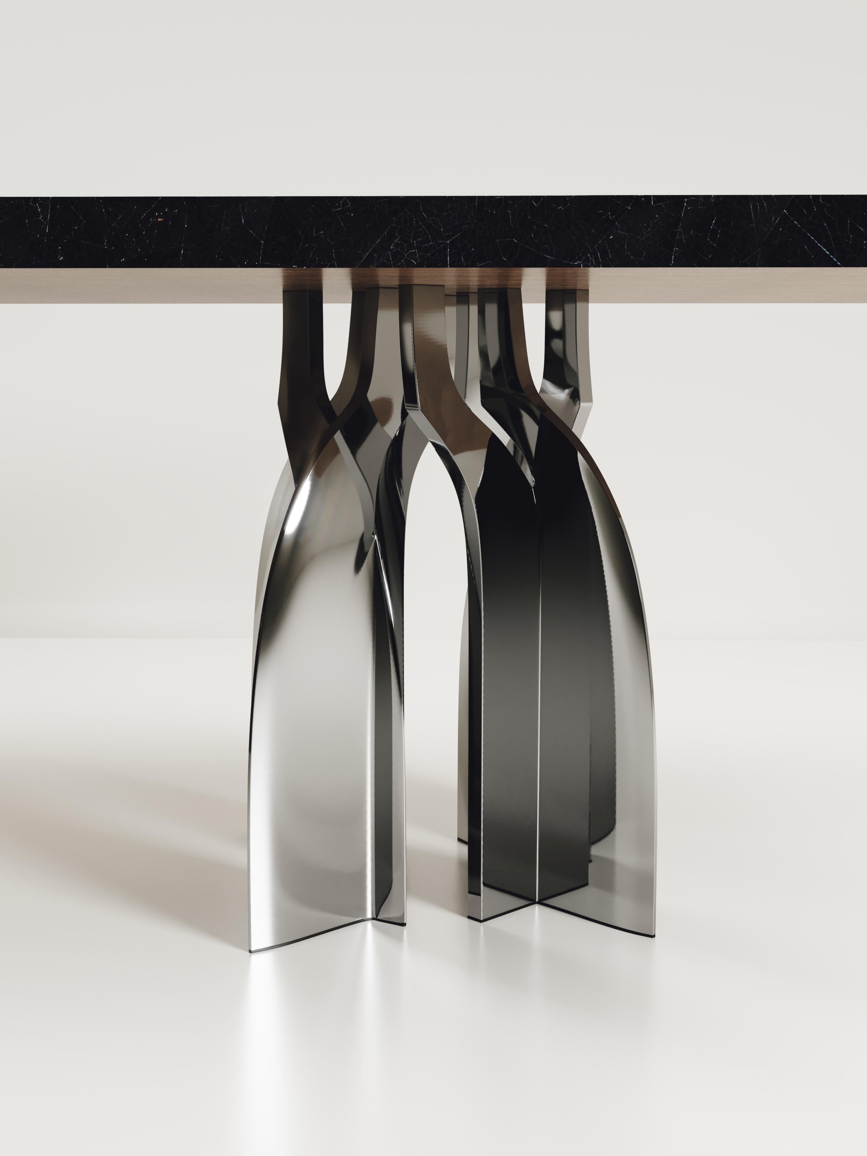 Hand-Crafted Sculptural Dining Table in Shell & Stainless Steel by Kifu Paris For Sale
