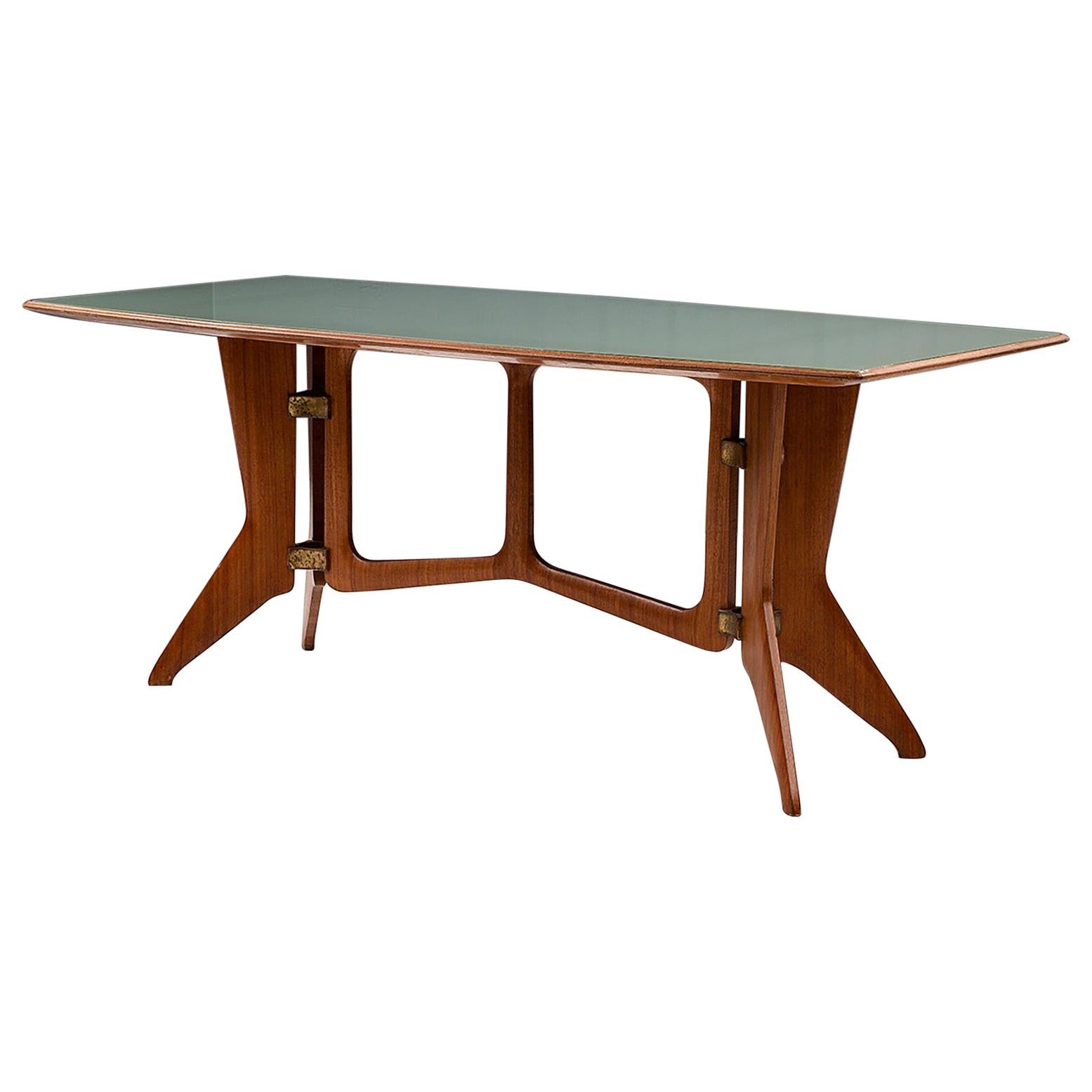 Sculptural  Dining Table by Ariberto Colombo in Teak, Brass and Glass, 1950's