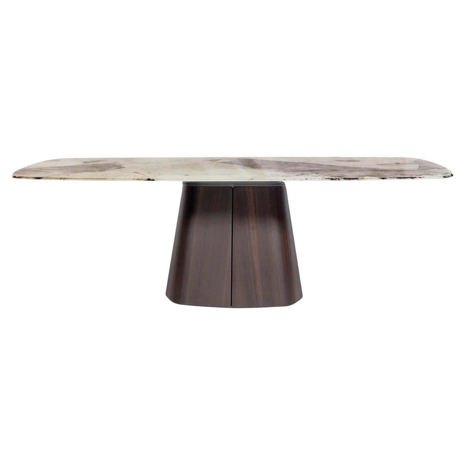 Dining Table With Beveled Top in 12mm Tempered Art Glass/Eucalyptus Base