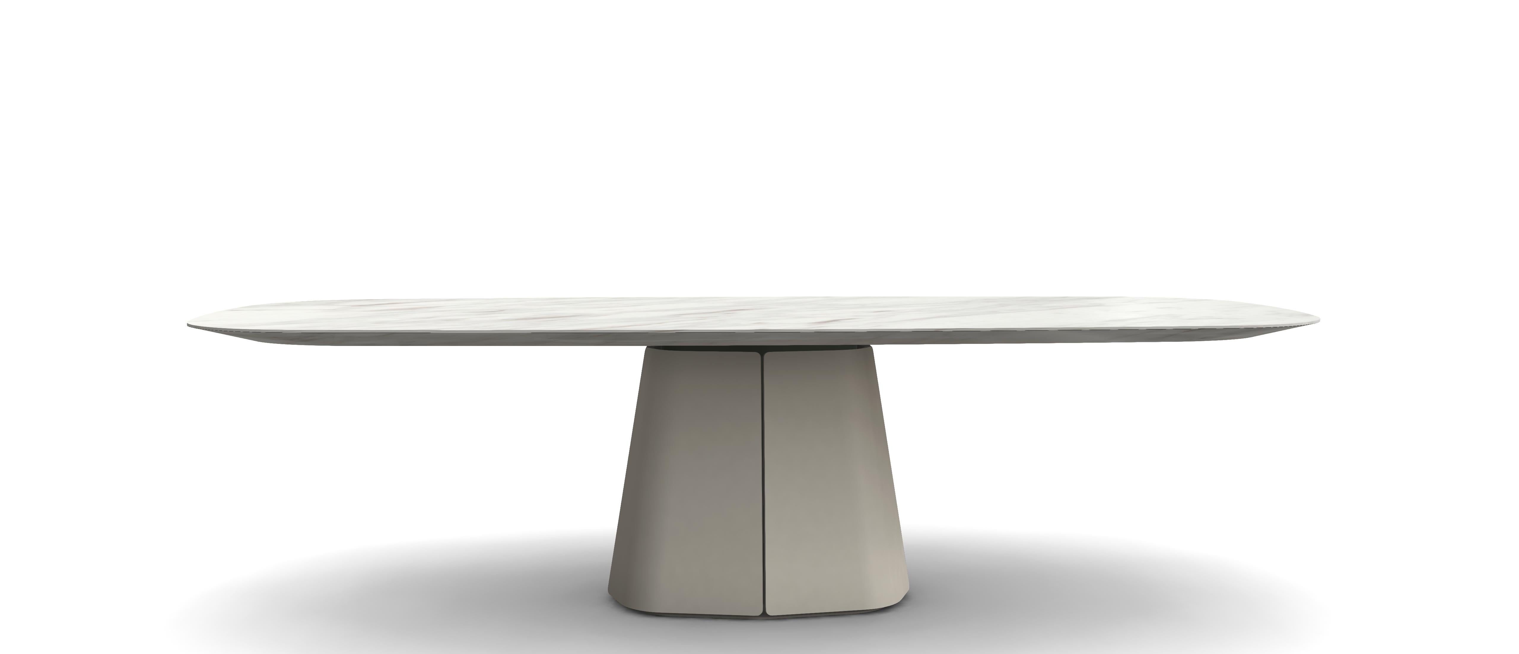 Table de salle à manger sculpturale à plateau ovale, céramique Arabescato/laque violette en vente 3