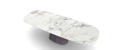 Sculptural Dining Table Shaped Oval Top, Arabescato Ceramic/Purple Lacquer