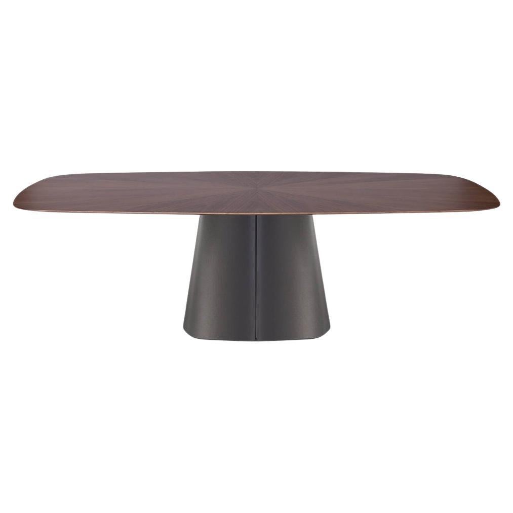 Sculptural Dining Table Shaped Oval Top, Walnut Marqueterie/Bronze Metal