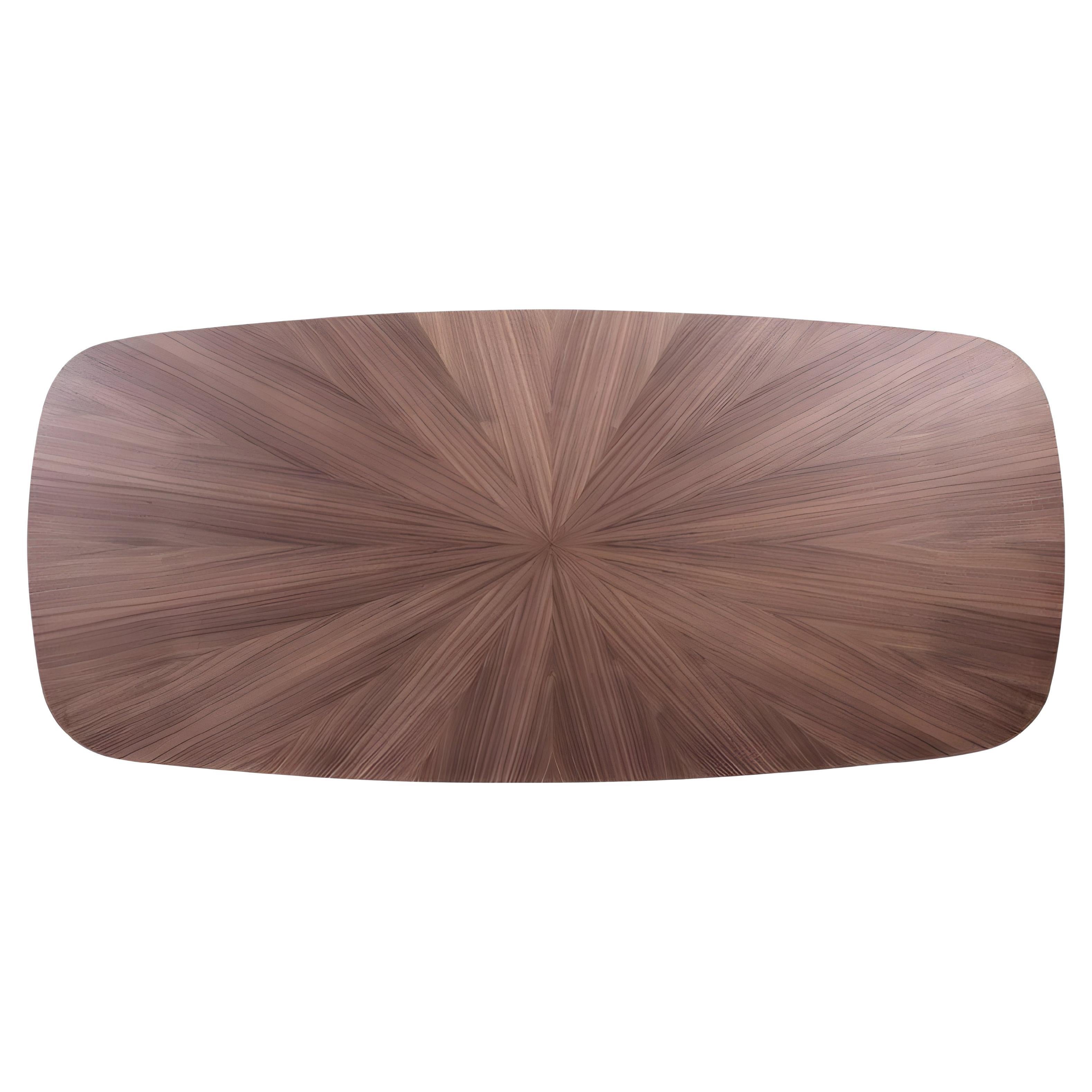 Skulpturaler Esstisch in Form einer ovalen Platte aus Nussbaumholz-Marqueterie/Bronzemetall im Angebot