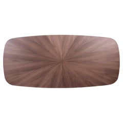 Tavolo da pranzo scultoreo con piano ovale, noce marqueterie/metallo bronzo