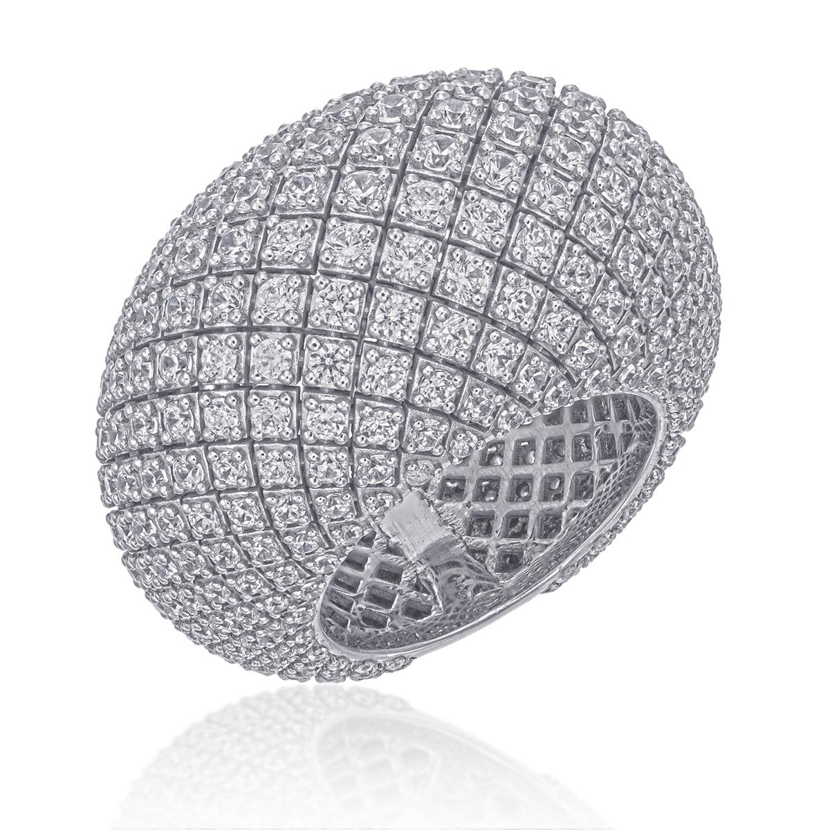 Sculptural Dome Ring in 18k White Gold with 5.60 Cts of Round Brilliant Diamonds