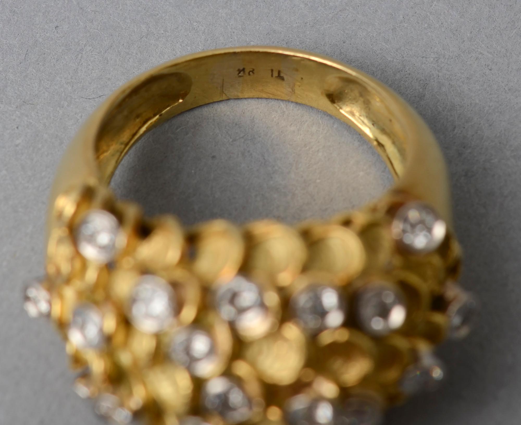 Sculptural Domed Gold Cocktail Ring with Diamonds In Excellent Condition For Sale In Darnestown, MD