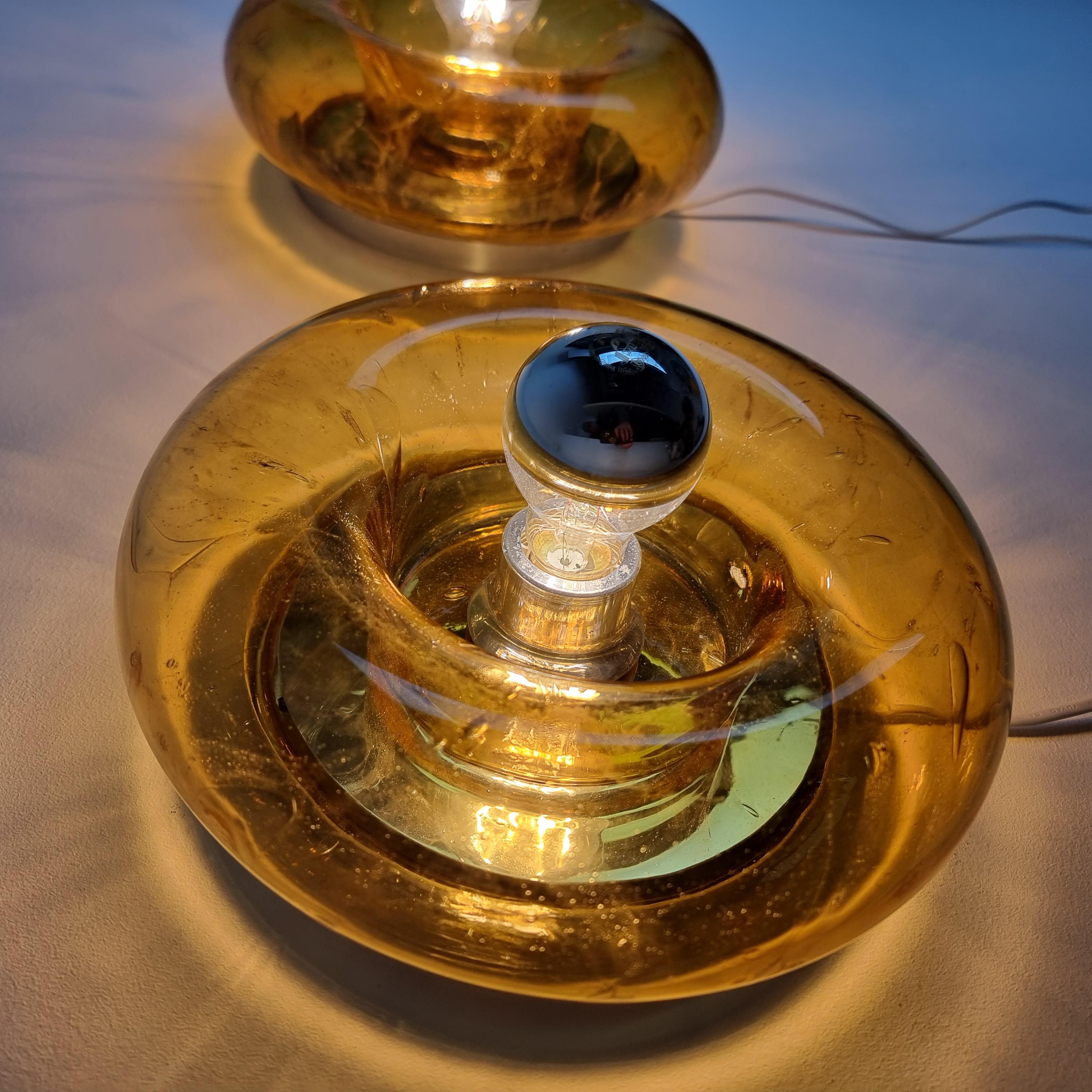 Late 20th Century Sculptural Doria Donut Wall Sconces Flush Mounts Lamps Murano Glass Set of 2