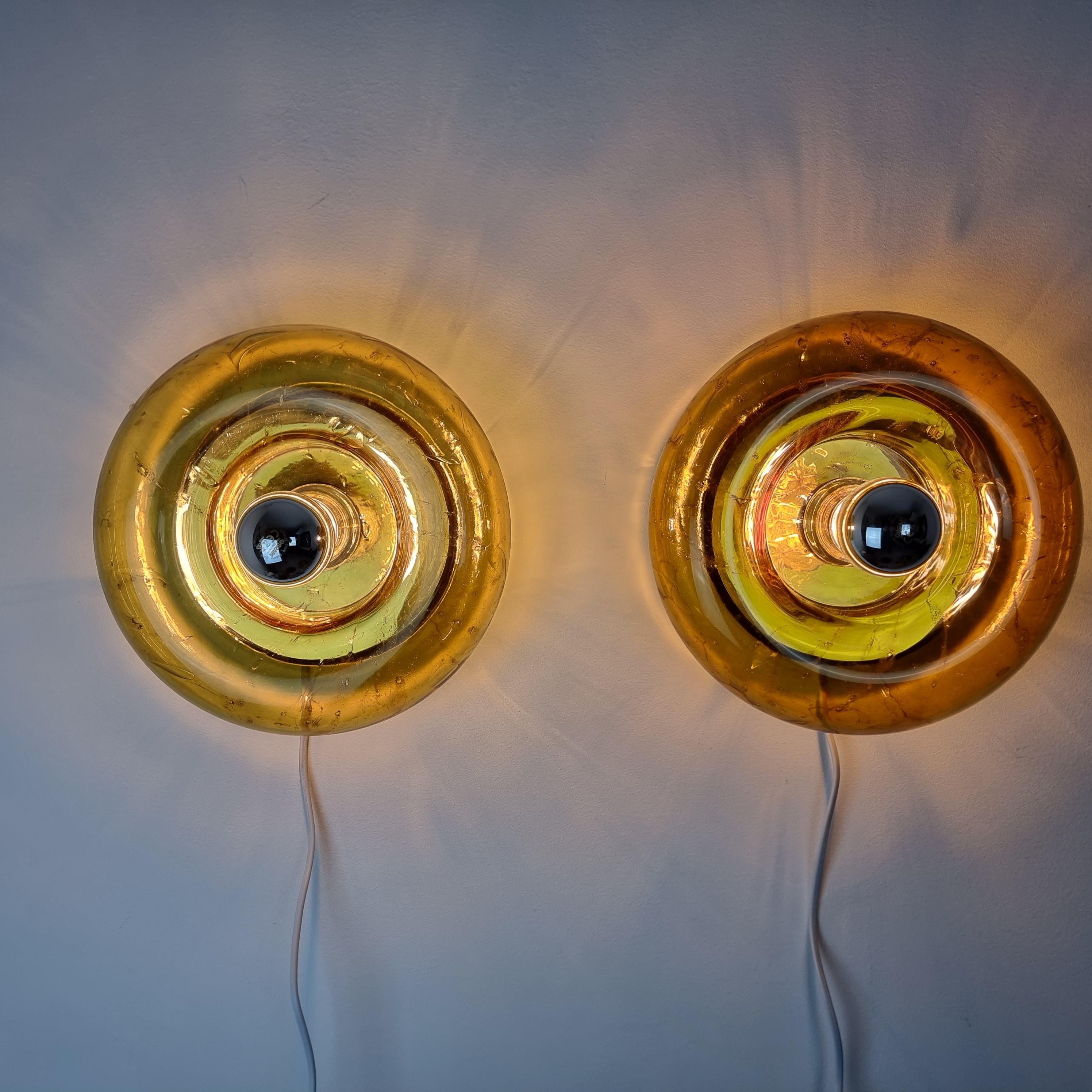 Sculptural Doria Donut Wall Sconces Flush Mounts Lamps Murano Glass Set of 2 1