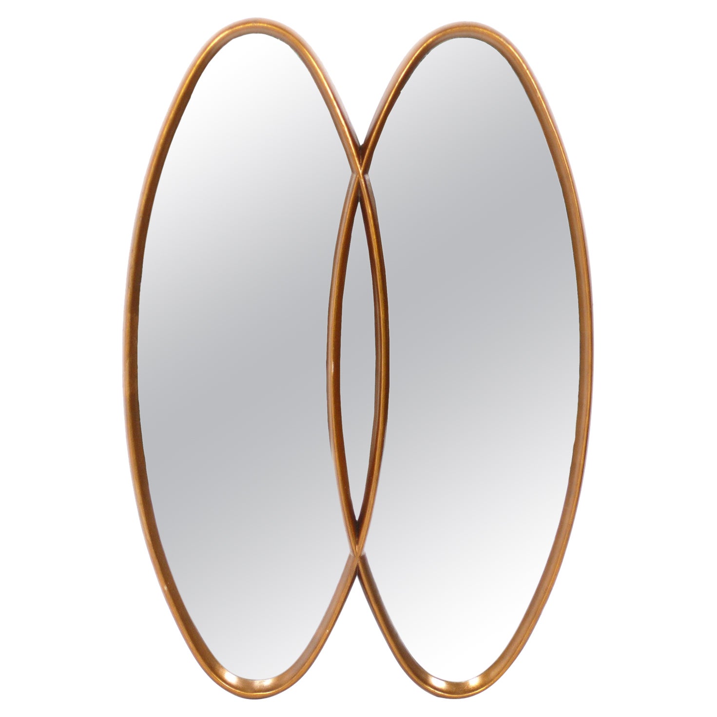 Specchio scultoreo doppio ovale dorato