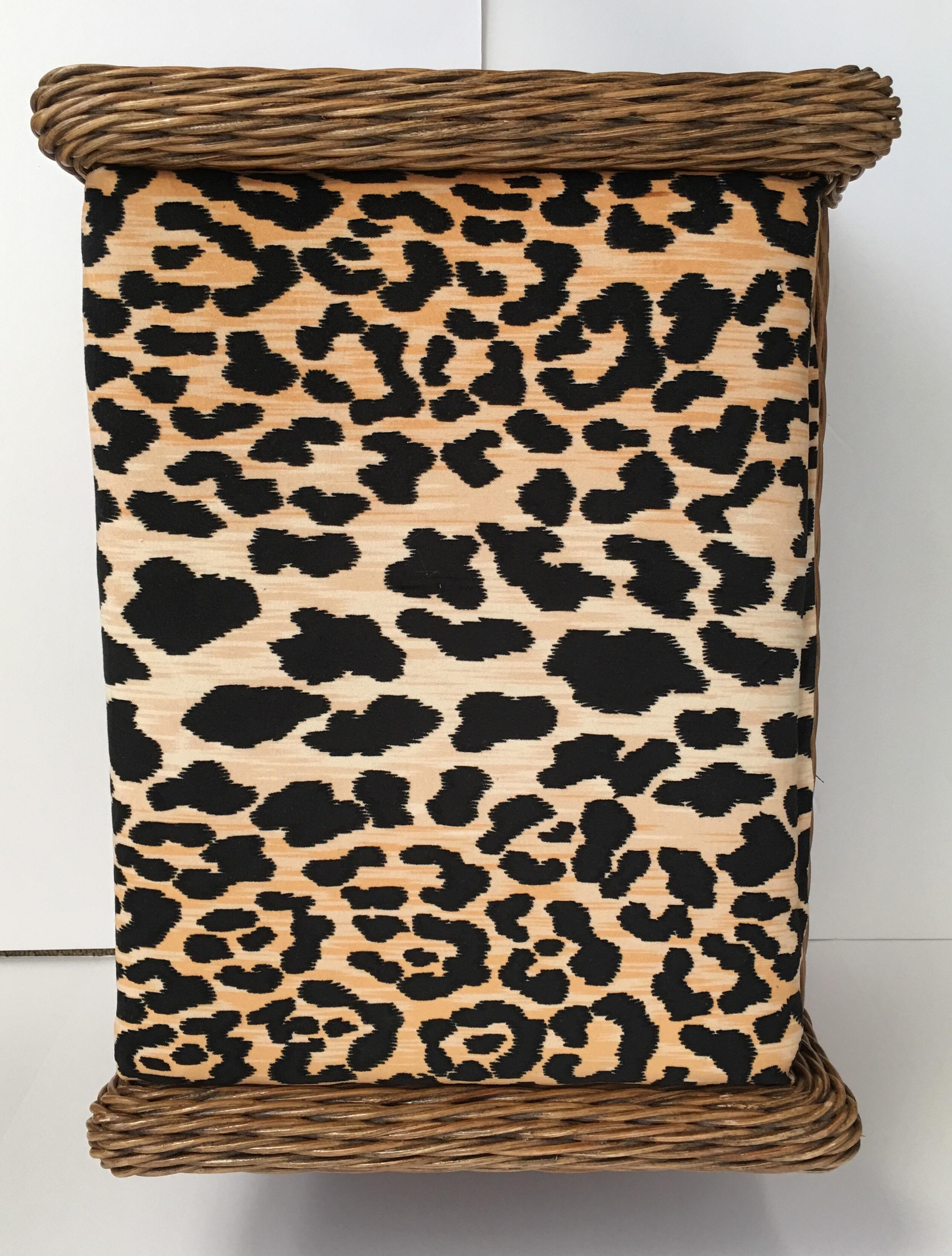 20th Century Sculptural Draped Wicker Bench with Animal Print Cushion