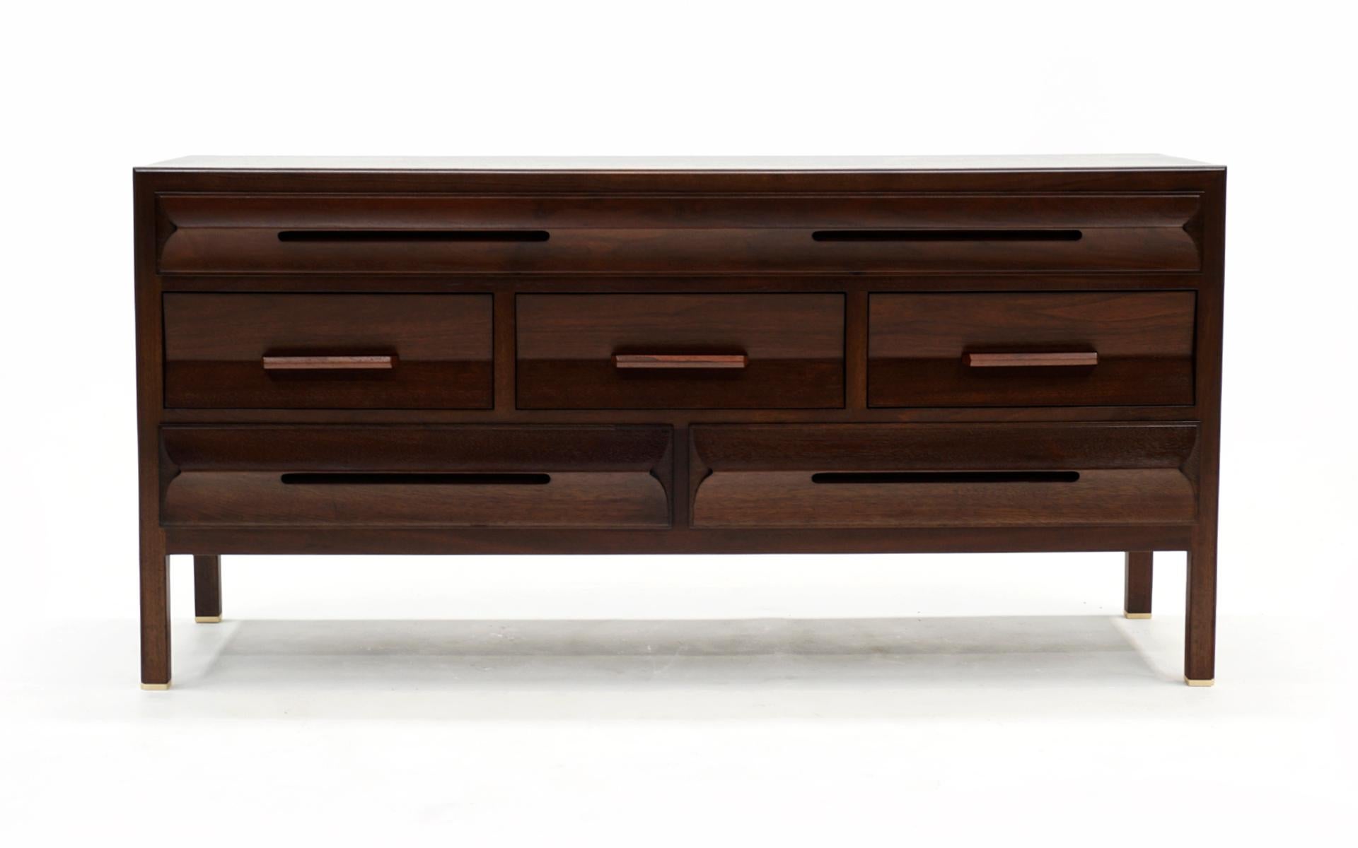 Mid-Century Modern Sculptural Dresser in Walnut with Brass Accents by Edward Wormley for Dunbar